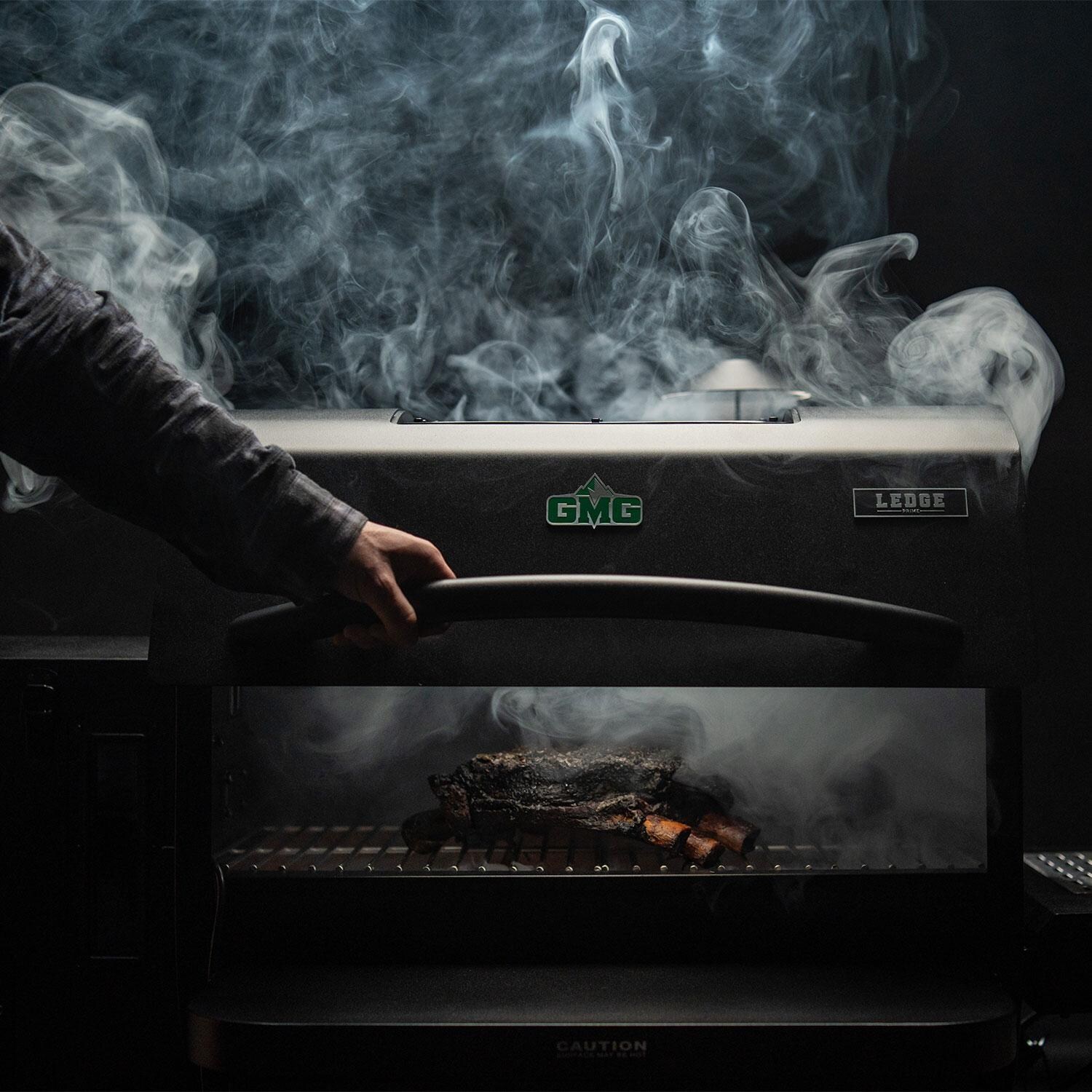 Green Mountain Grills Ledge Prime 2.0 WiFi Pellet Grill Bundle w/ SideBurn & Cover - In Use - Lifestyle thumbnail