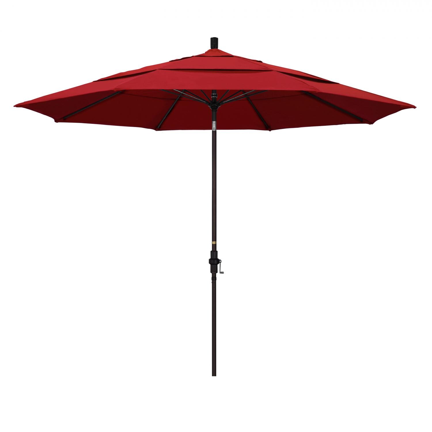 California Umbrella 11 Ft. Octagonal Aluminum Collar Tilt Patio Umbrella W/ Crank Lift & Fiberglass Ribs - Bronze Frame / Sunbrella Canvas Jockey Red Canopy