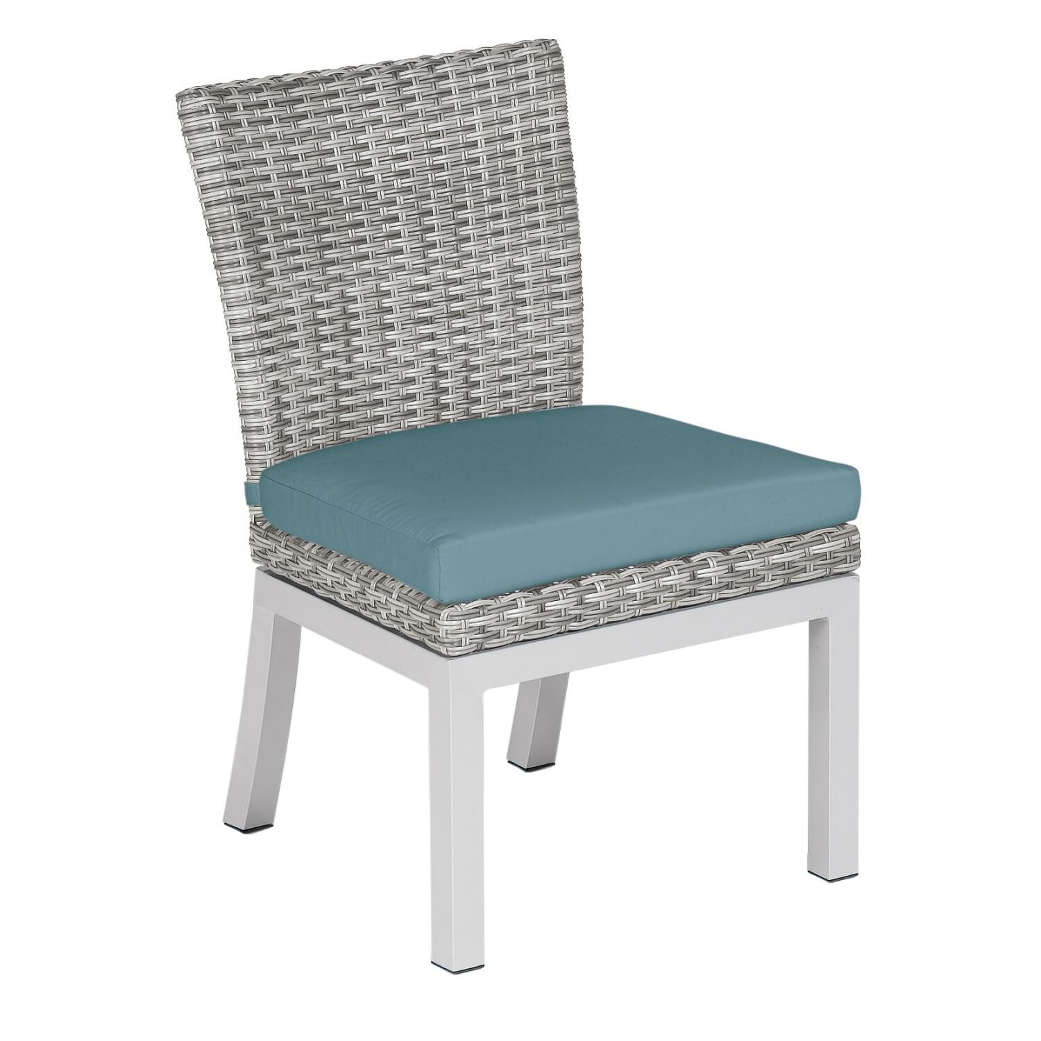 Argento Wicker Patio Dining Side Chair W/ Ice Blue Cushion thumbnail
