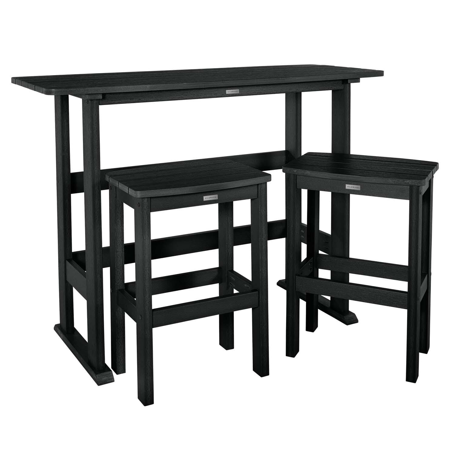 Hart Lane 3 Pc Recycled Plastic Bar Height Dining Set in Black By Lakeview Outdoor Designs - White Background thumbnail
