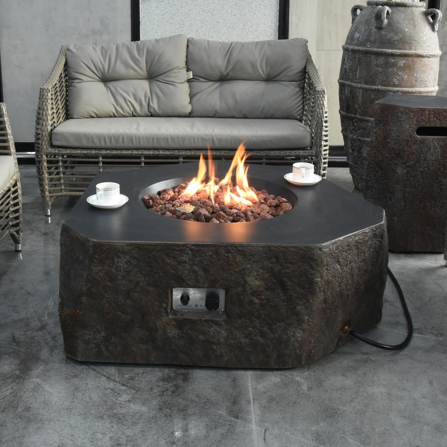 Columbia OFG105-NG 42-Inch Hexagon Natural Gas Fire Pit Table by Elementi - Top View - Fire Rocks Insert Removed - White Background thumbnail