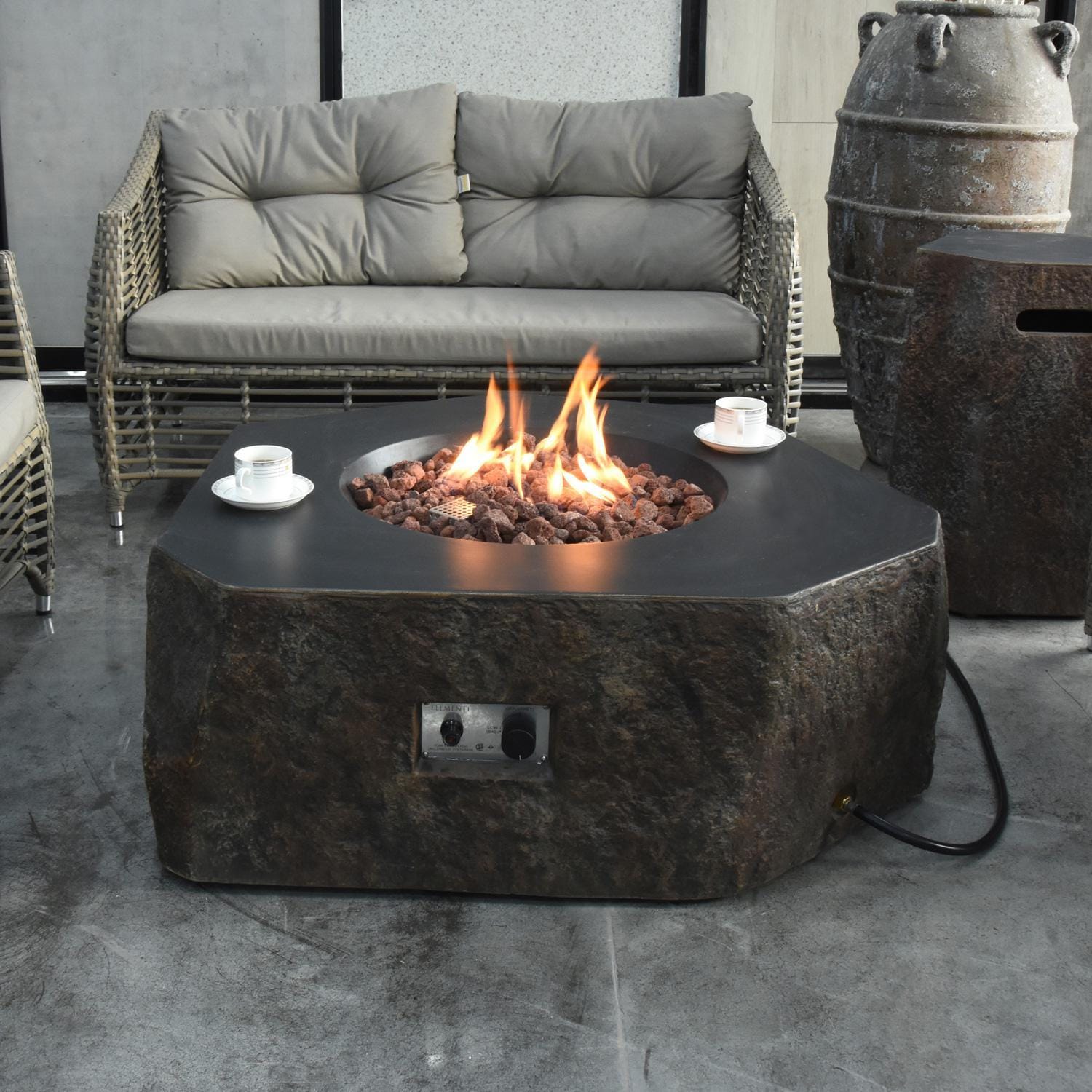 Columbia OFG105-NG 42-Inch Hexagon Natural Gas Fire Pit Table by Elementi - Top View - Fire Rocks Insert Removed - White Background thumbnail