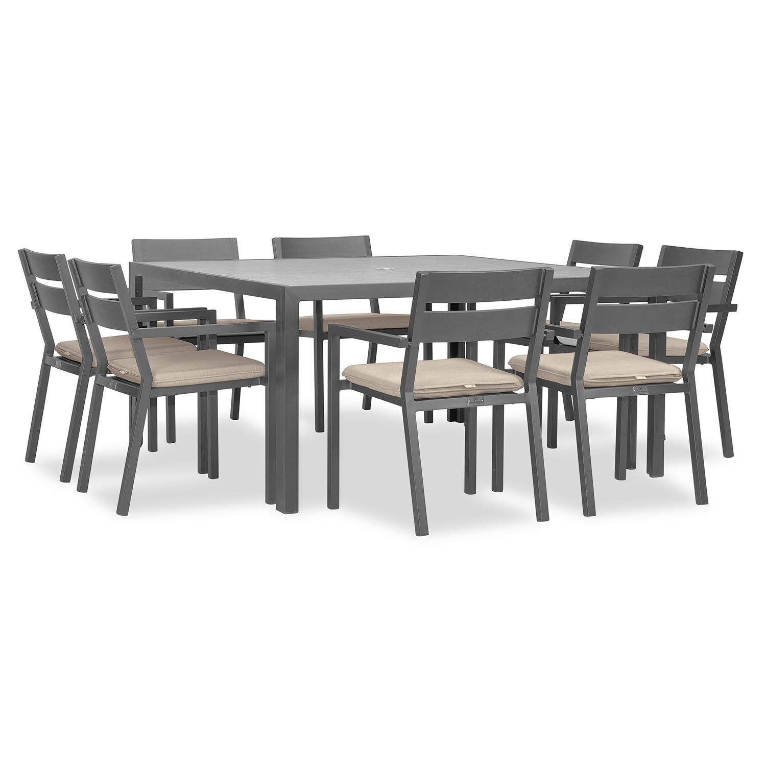 Calm Bay 9 Pc Square Dining Set in Slate/Canvas Flax by Lakeview - White Background 2 thumbnail