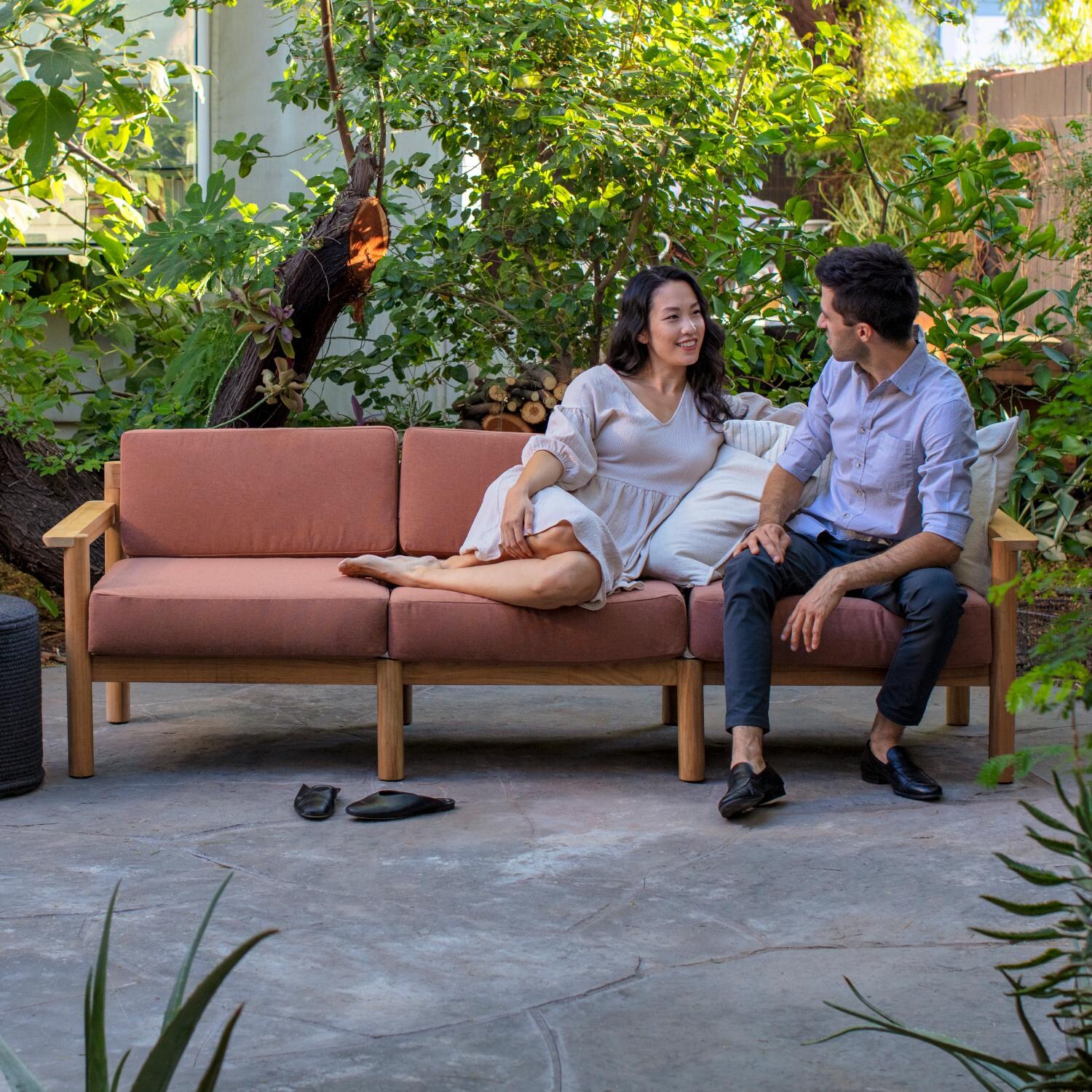 Neighbor Sofa W/ Teak Arms - Sunbrella Rust image