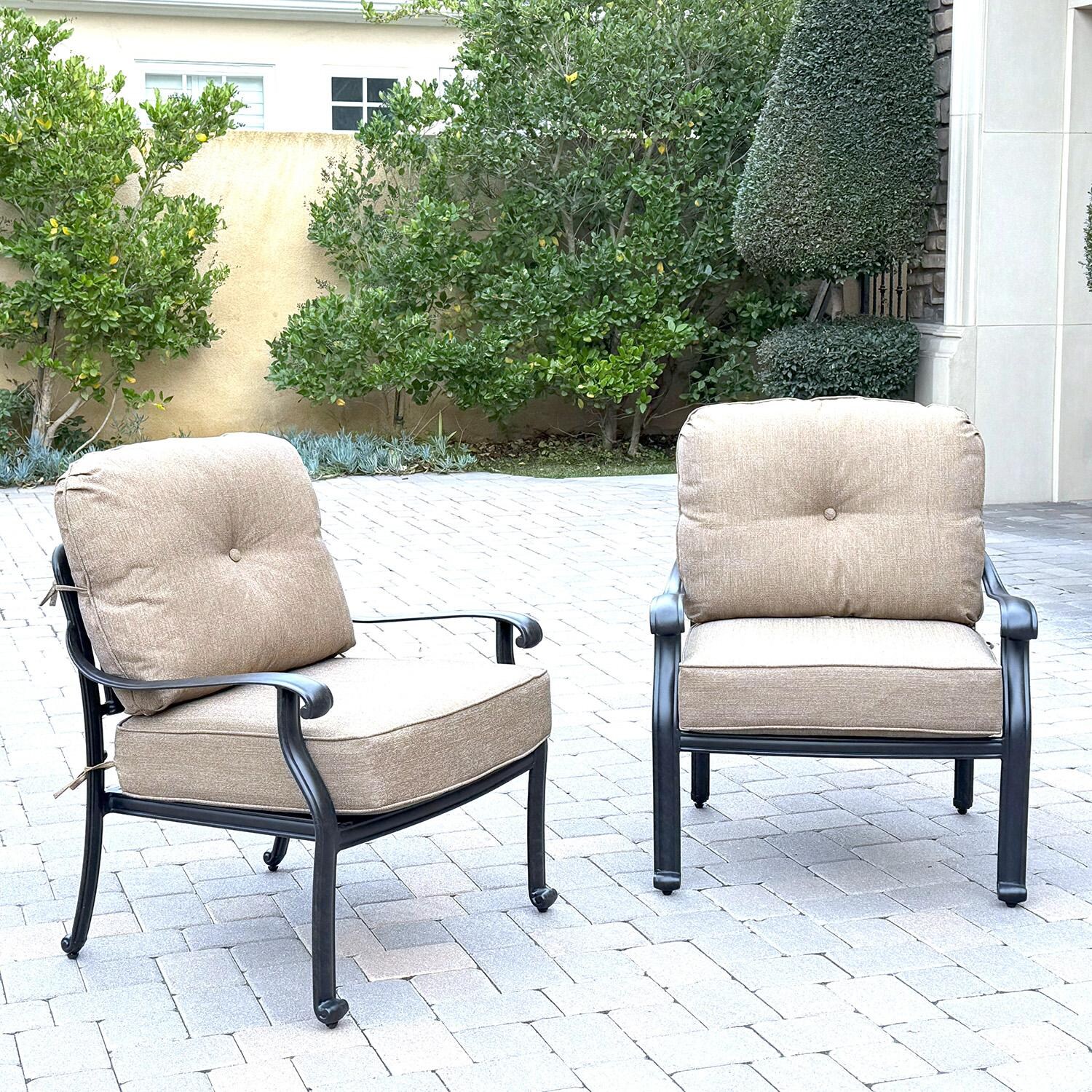 Darlee Elisabeth 3 Pc Cast Aluminum Seating Set w/ 21 Inch Round Series 30 Ice Bucket End Table in Antique Bronze/Beige - Chairs - Lifestyle thumbnail