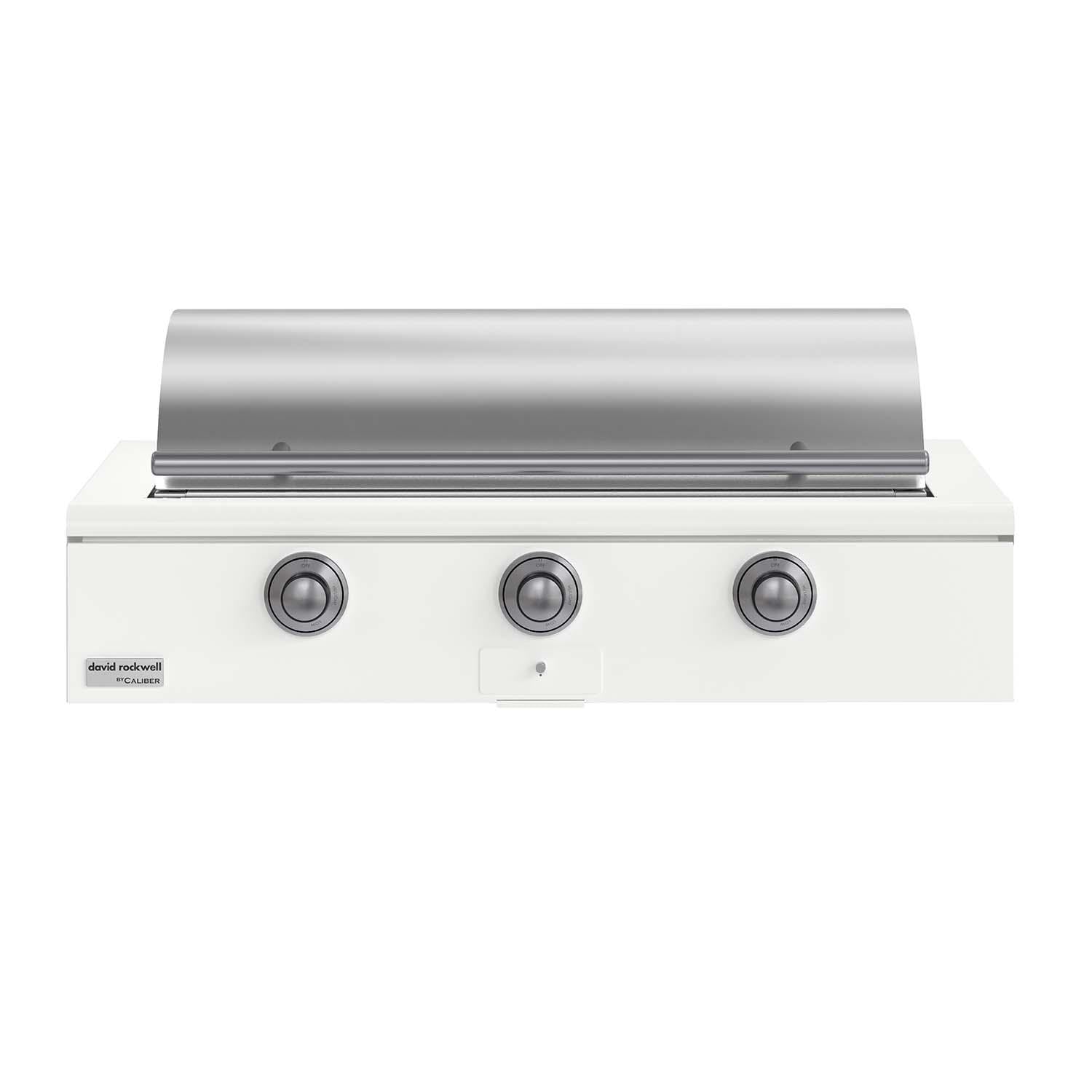 Caliber CRG-48BN00-A-030-H04 48-in Natural Gas Built-In Rockwell Grill - Matte White w/ Stainless Steel Hardware - Closed Lid - White Background thumbnail
