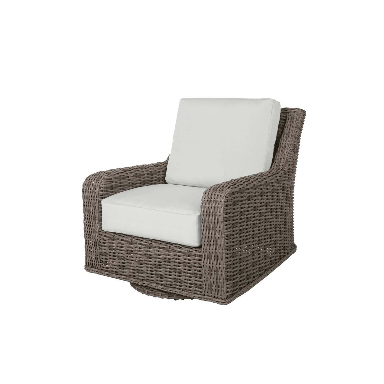 Laurent Wicker Club Chair Swivel Glider in Driftwood By Ebel - White Background thumbnail