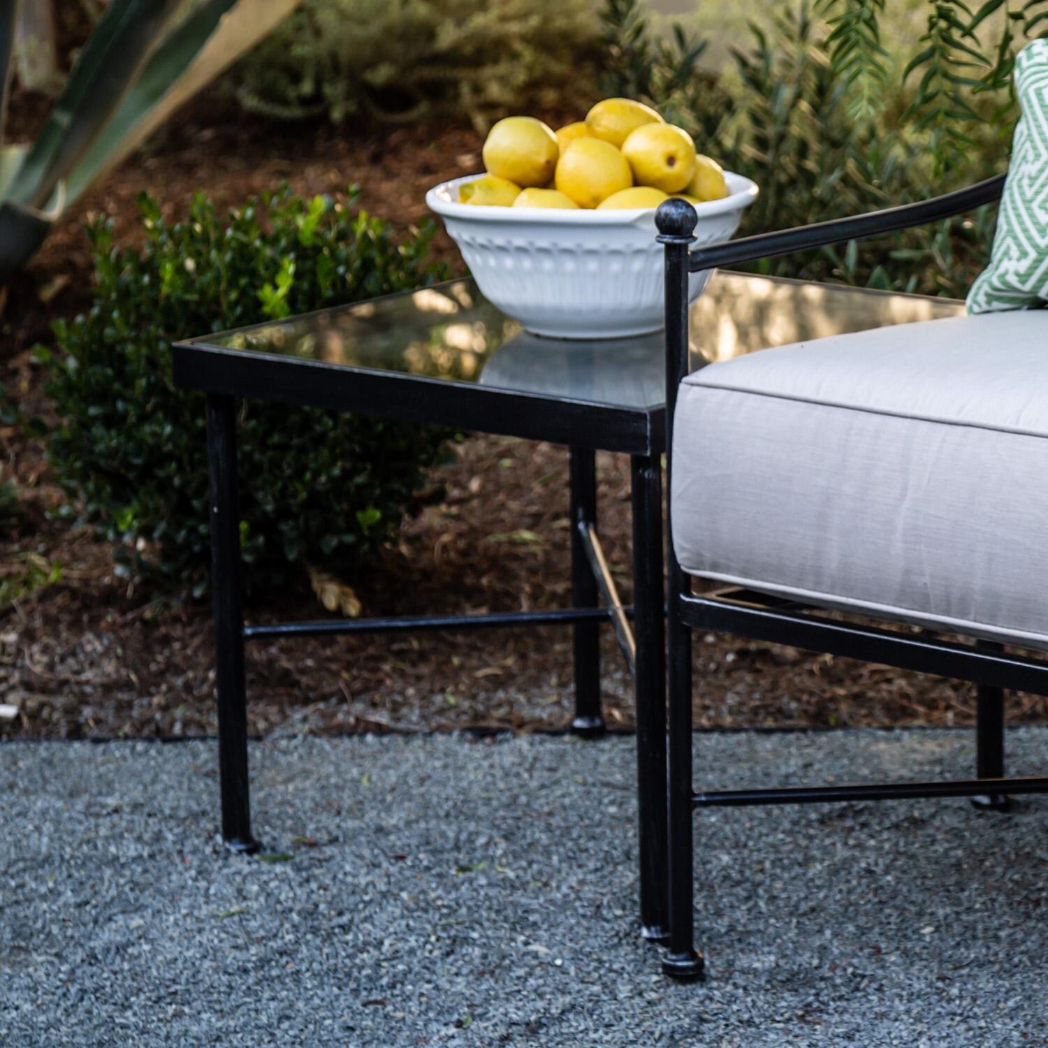 Provence 21 Inch Square Wrought Iron Patio End Table By Sunset West - Lifestyle thumbnail