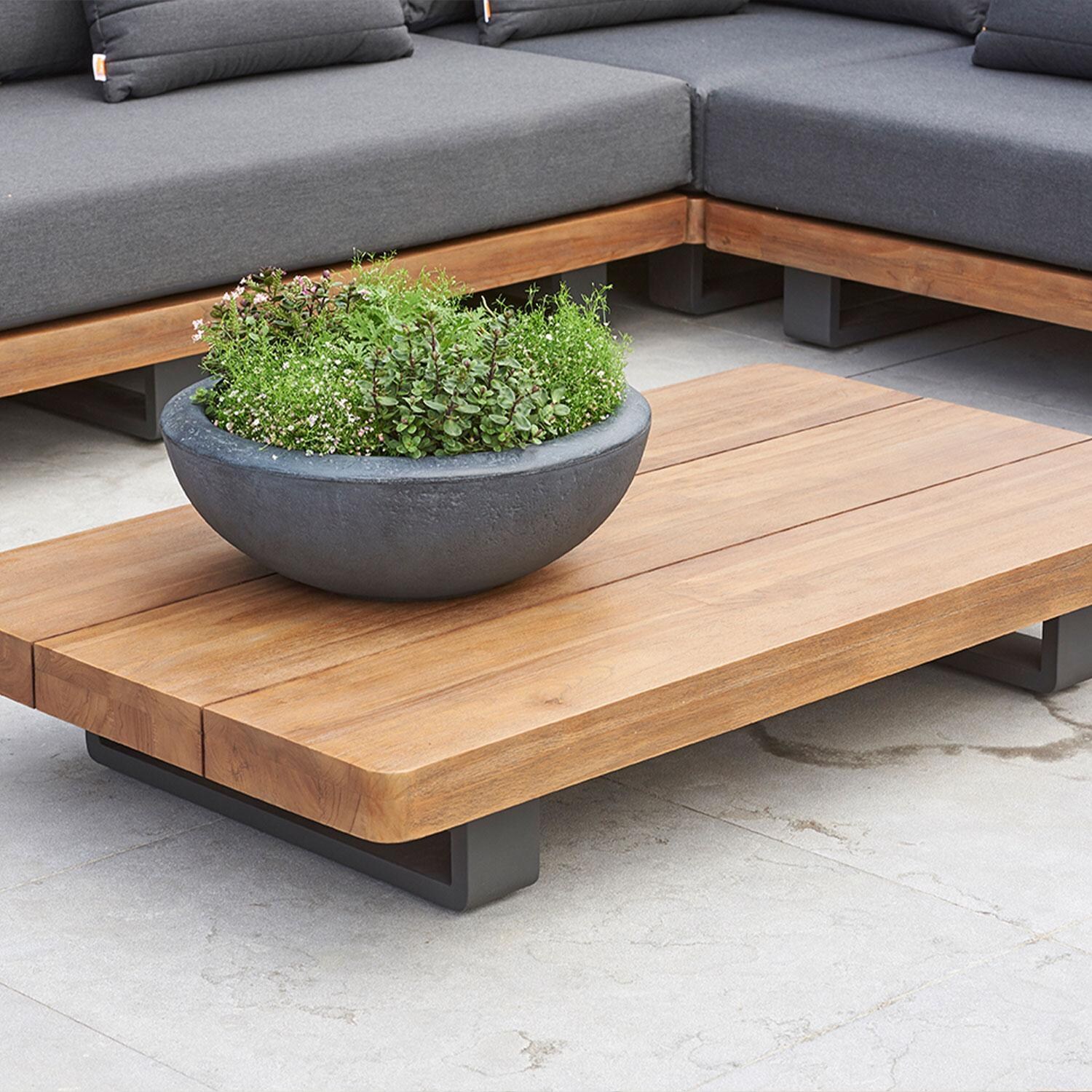 Fitz Roy 4 Pc Aluminum/Teak Sectional Seating Corner Set in Lava By KETTLER - Coffee Table - Lifestyle thumbnail