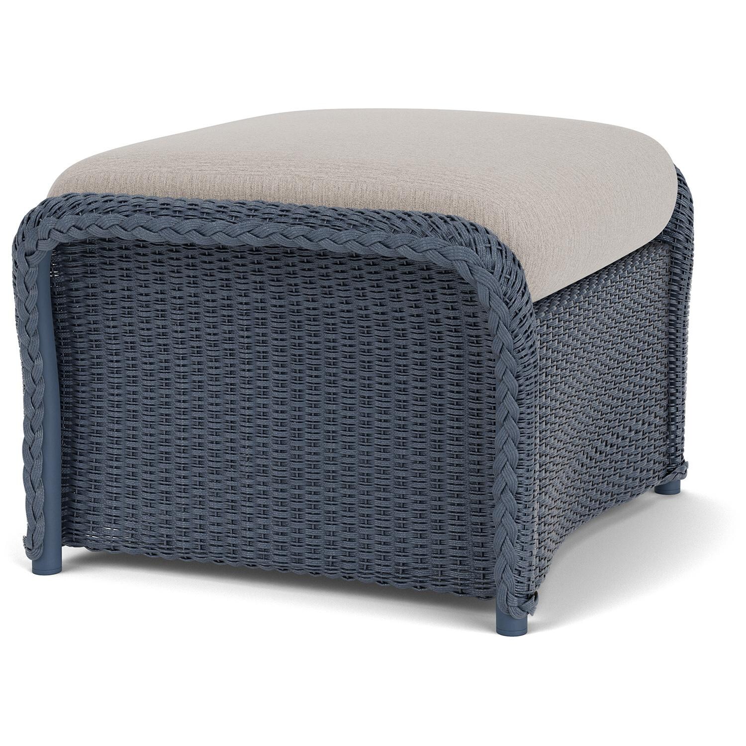 Lloyd Flanders Weekend Retreat Woven Ottoman in Denim Blue Finish W/ Remy Cloud Fabric - Angled thumbnail
