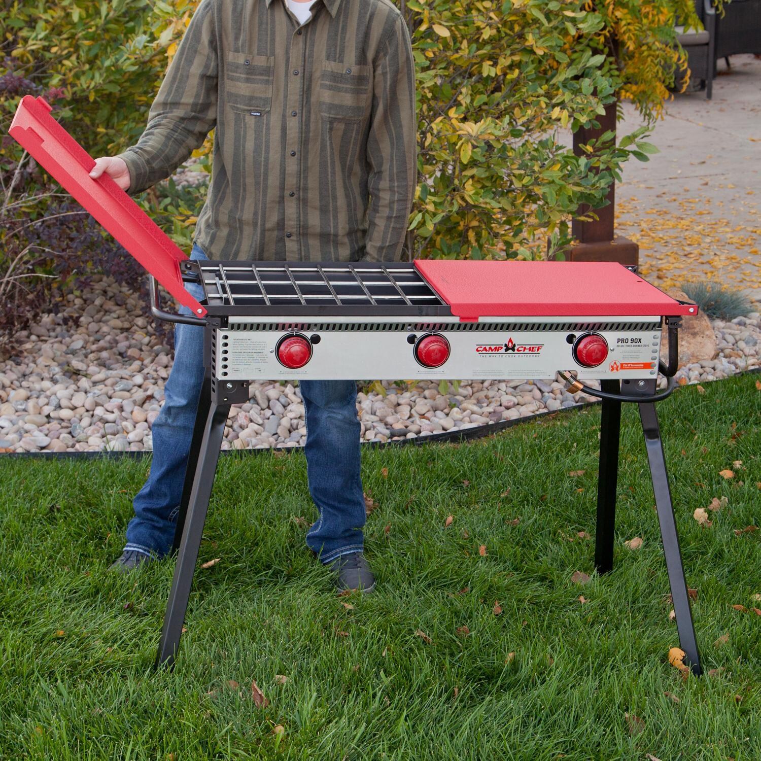Camp Chef PRO90X Pro 90X Three Burner Portable Propane Stove - Unfolding Side Shelves - Lifestyle thumbnail