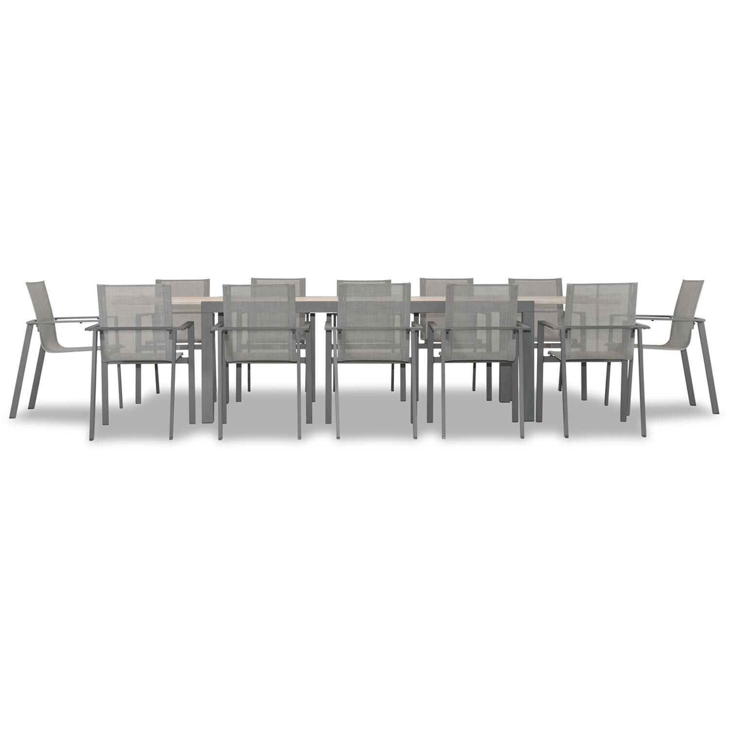 Spring Bay 13 Piece Extendable Dining Set in Slate/Barnwood - Front View - White Background thumbnail