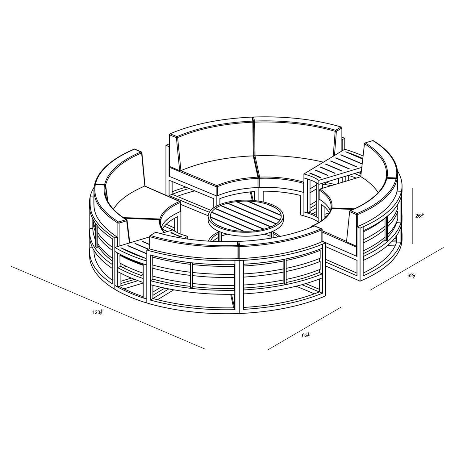 Misty Cove 7 Piece Curve Sectional Set in Slate w/Coffee Table & Canvas Flax Cushions by Lakeview - Dimensional thumbnail