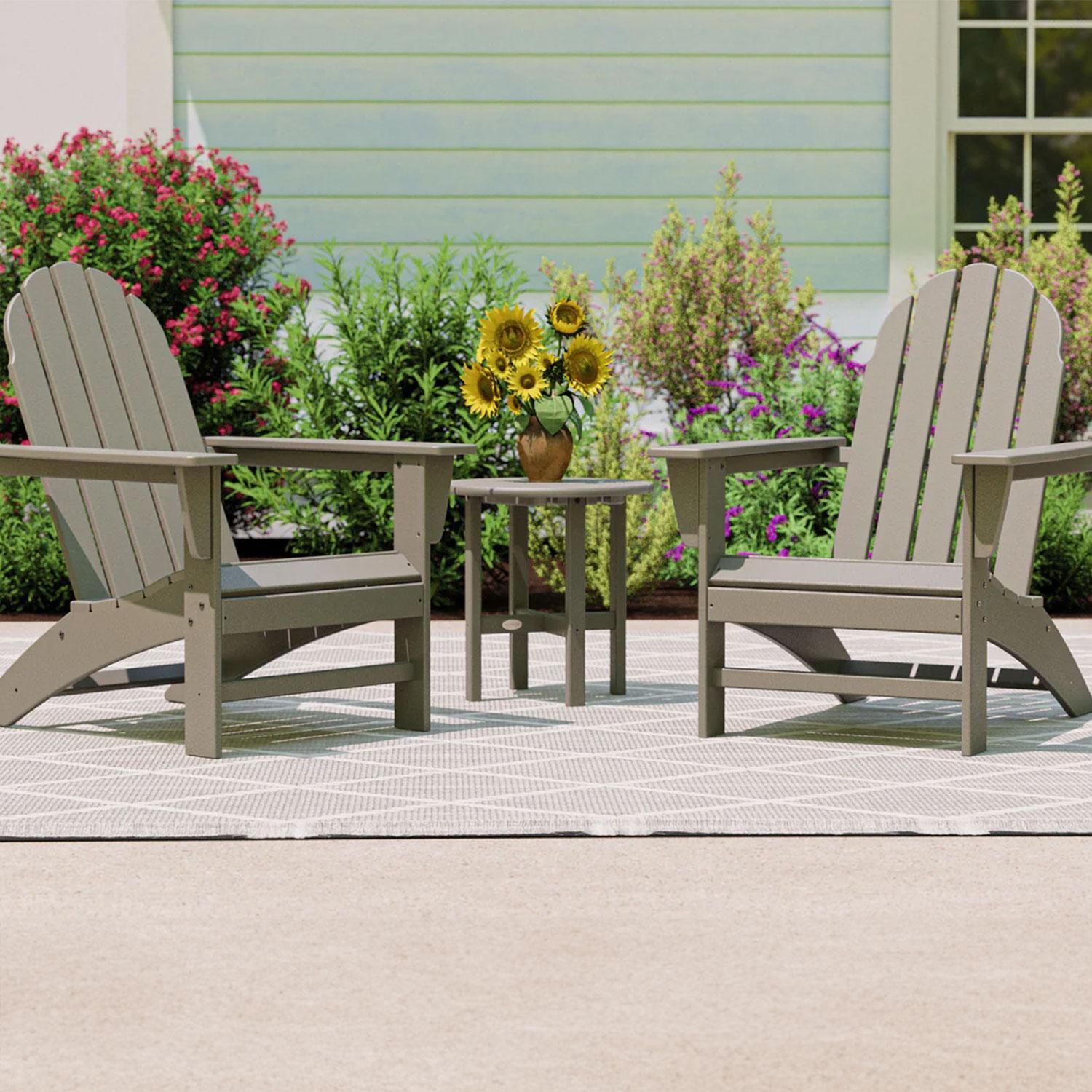 POLYWOOD Sunset Red Vineyard 3-Piece Adirondack Set - Back Patio - Shown in Slate Gray - Lifestyle thumbnail