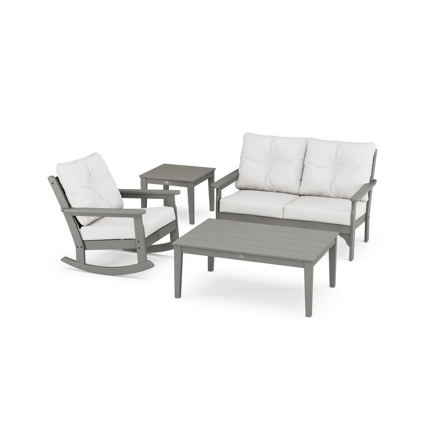 POLYWOOD Vineyard Slate Grey & Natural Linen 4-Piece Deep Seating Rocker Set thumbnail