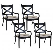 Monterey 4 Piece Aluminum Patio Dining Arm Chair Set W/ Sunbrella Frequency Sand Cushions By Sunset West image