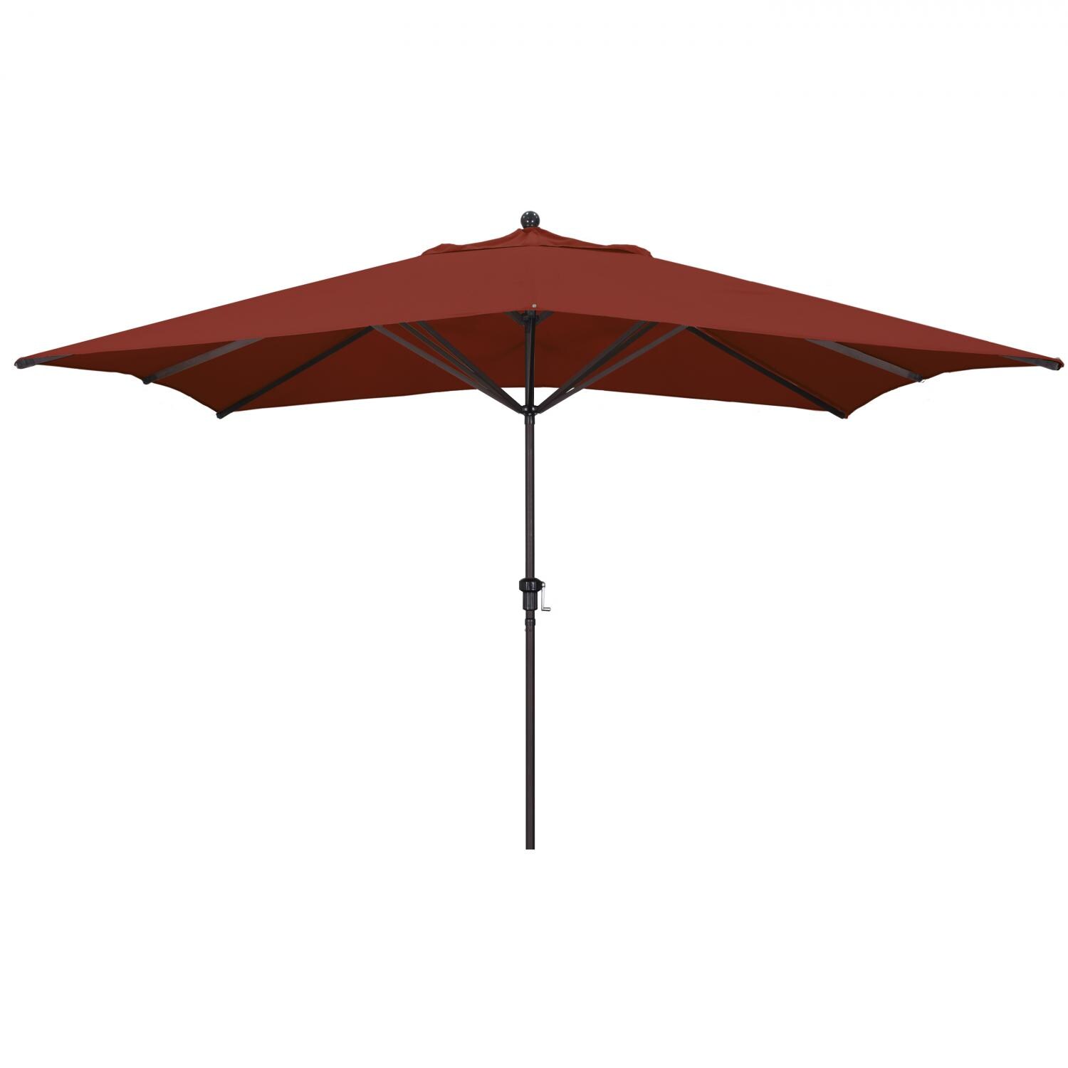 California Umbrella 8 X 11 Ft Rectangular Aluminum Patio Umbrella W Crank Lift Aluminum Ribs Bronze Frame Sunbrella Canvas Terracotta Canopy Bbqguys