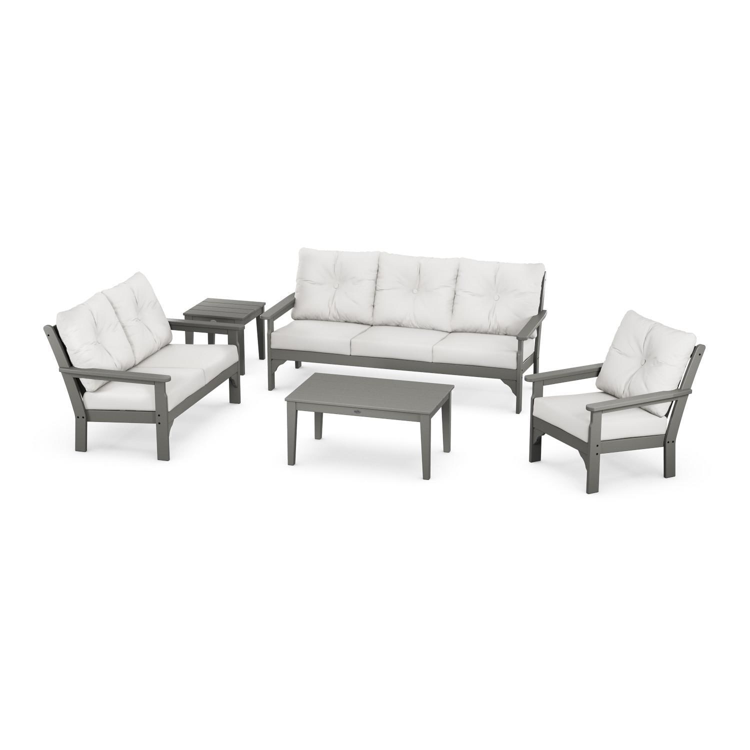 POLYWOOD Vineyard Slate Grey & Natural Linen 5-Piece Deep Seating Set thumbnail