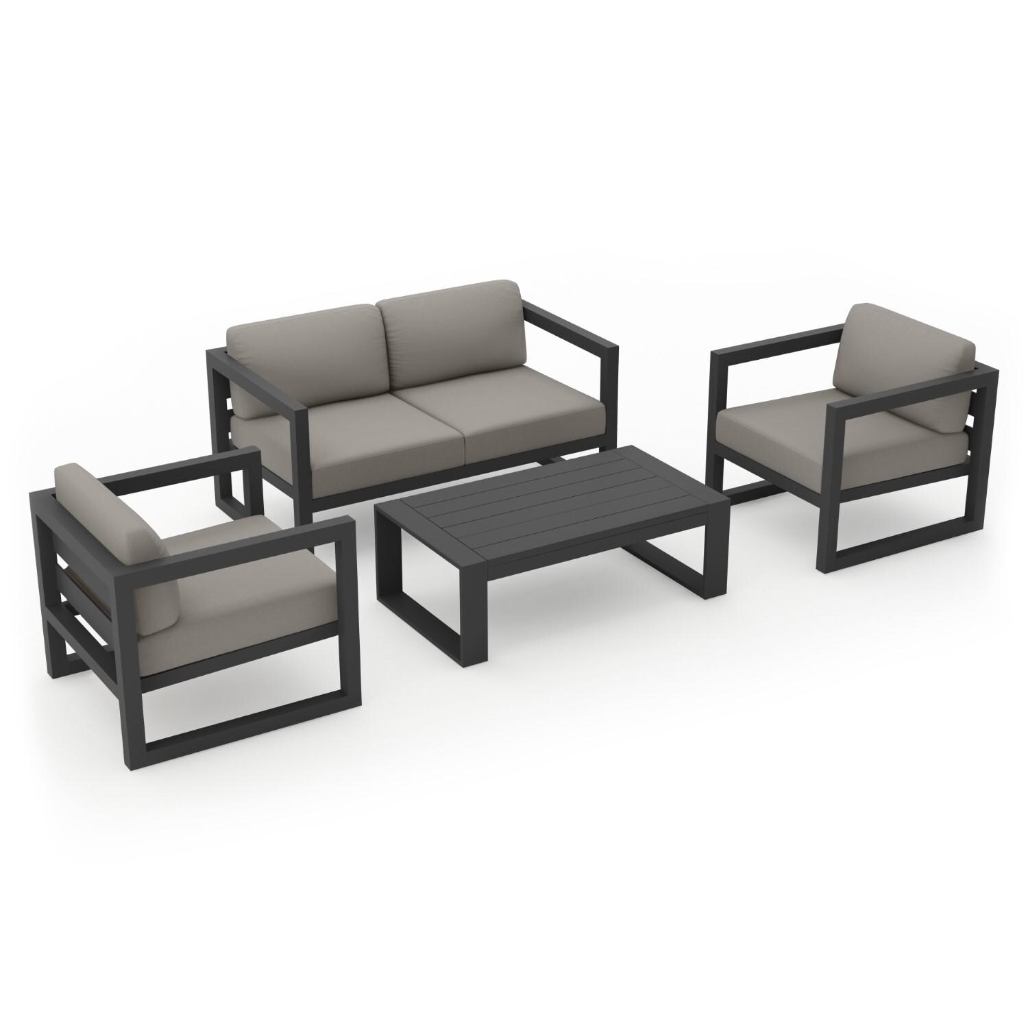 Misty Cove 4 Pc Aluminum Loveseat Set in Slate W/ Canvas Charcoal Cushions By Lakeview - White Background thumbnail