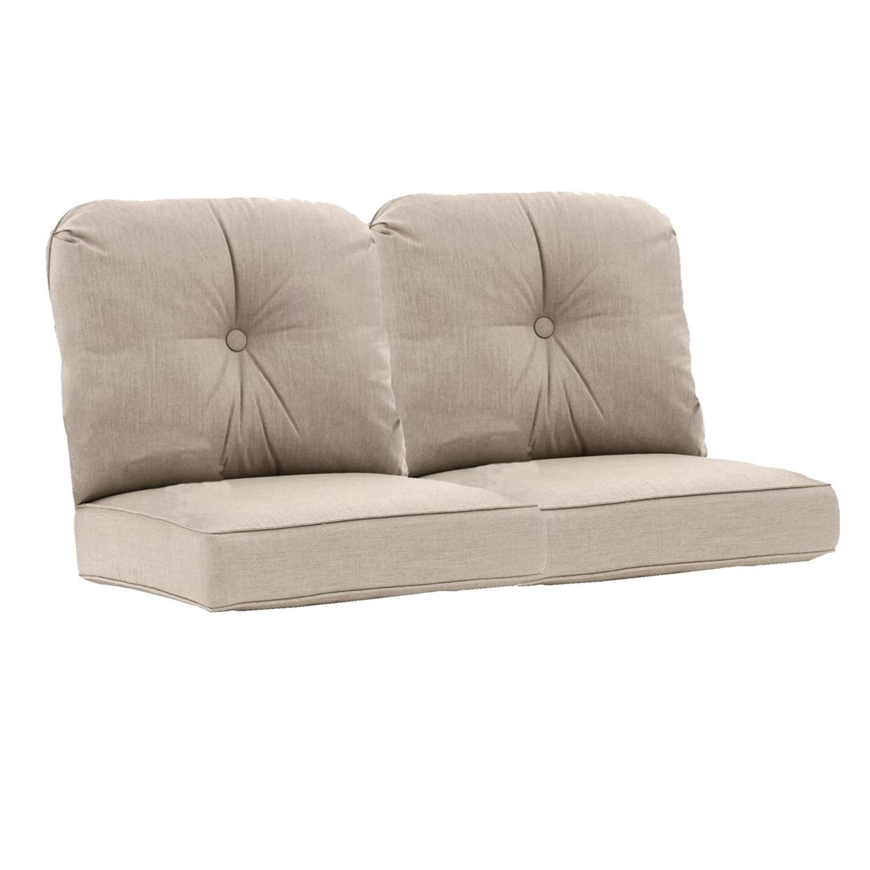 Sunbrella Cast Ash 4 Piece Medium Square Outdoor Replacement Loveseat Cushion Set W/ Piping By