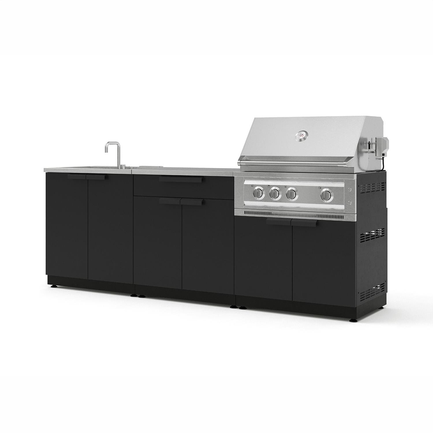 NewAge Products Classic Series 8 Ft Outdoor Kitchen Island w/ 33-in Propane Grill, Sink, Trash Bin, Door & Drawer in Matte Black/Stainless Steel