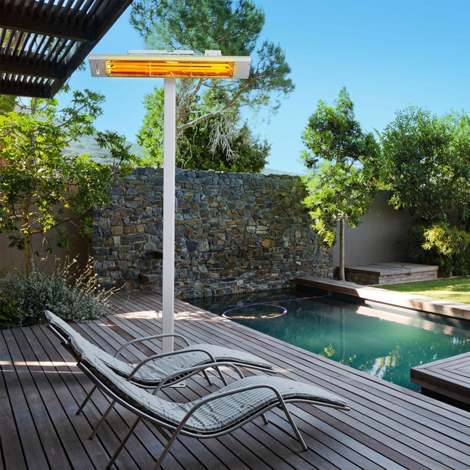 Eurofase EF15120B Plug-In Series 39-Inch 1500 Watt Single Element 120V Electric Infrared Patio Heater In Black - Shown in White - Lifestyle thumbnail