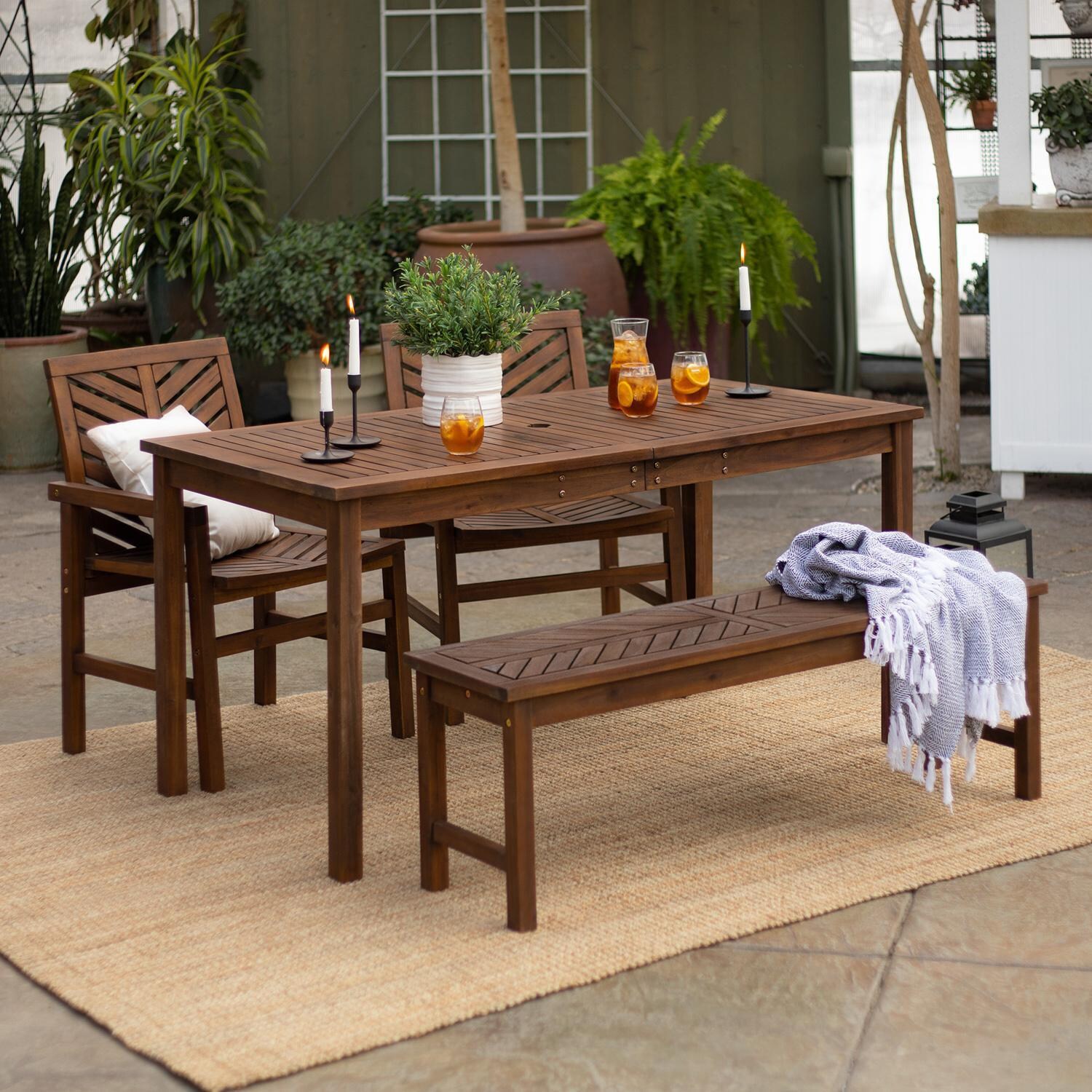 Ultimate Patio Wishlake 4 Piece Acacia Patio Dining Set W/ 60 X 32 Inch Rectangular Table - Dark Brown