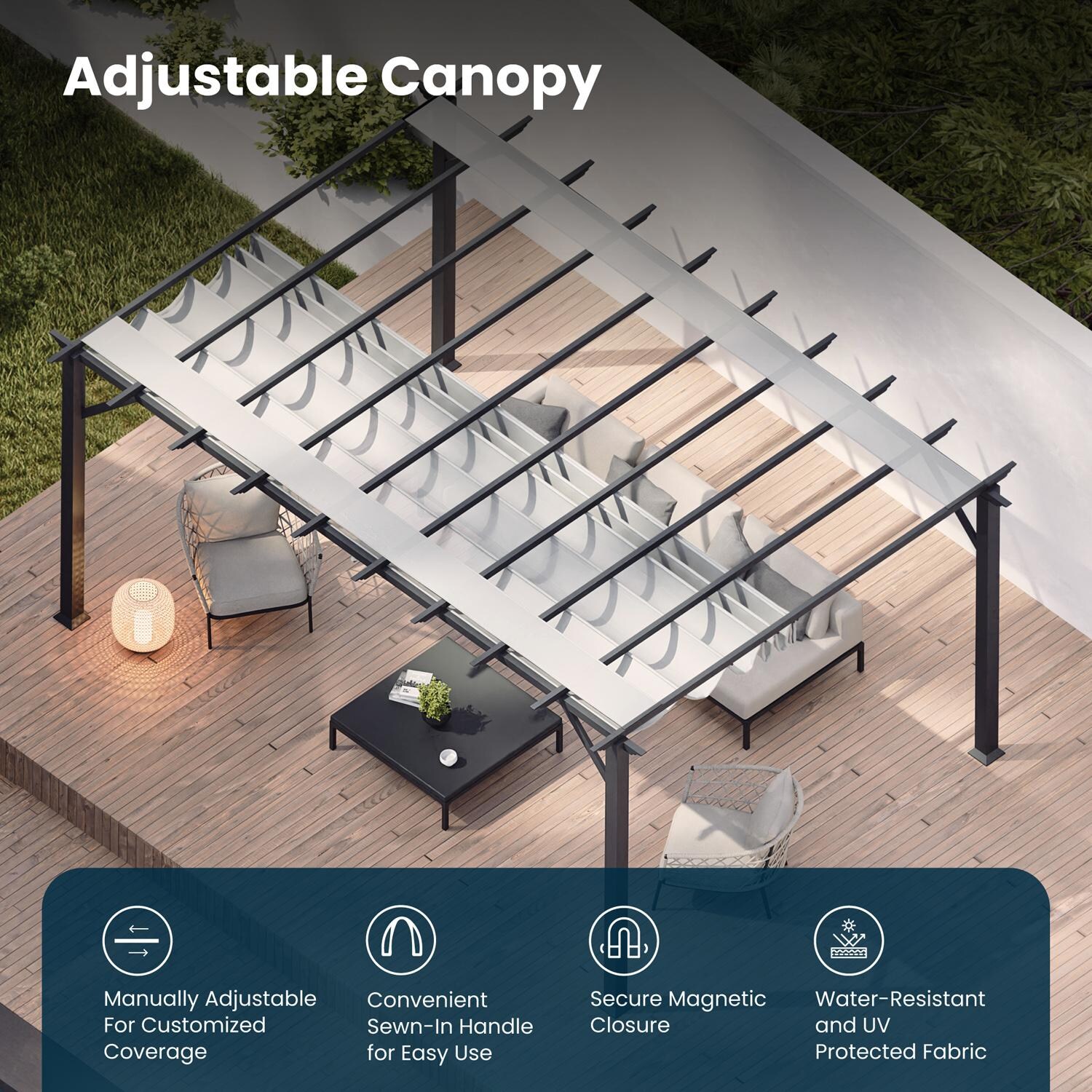 Paragon Outdoor PR16GRYW Florence 11' x 16' Gray Pergola w/ White Canopy - Adjustable Canopy - Detail thumbnail