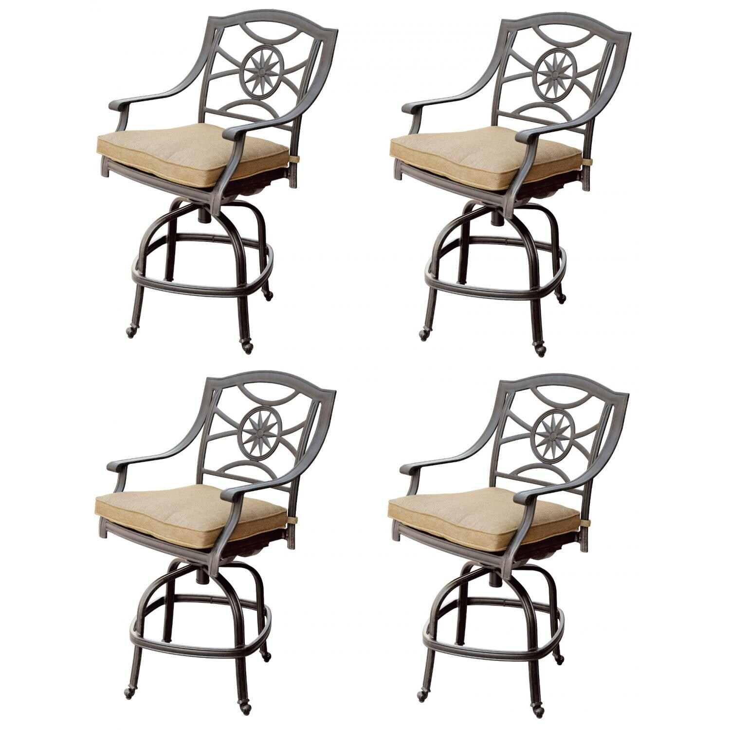 Ten Star 4 Piece Cast Aluminum Patio Counter Height Swivel Bar Stool Set W/ Sesame Cushions By Darlee thumbnail