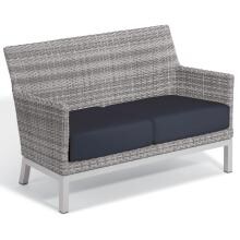 Argento Wicker Patio Loveseat W/ Midnight Blue Cushions By Oxford Garden image