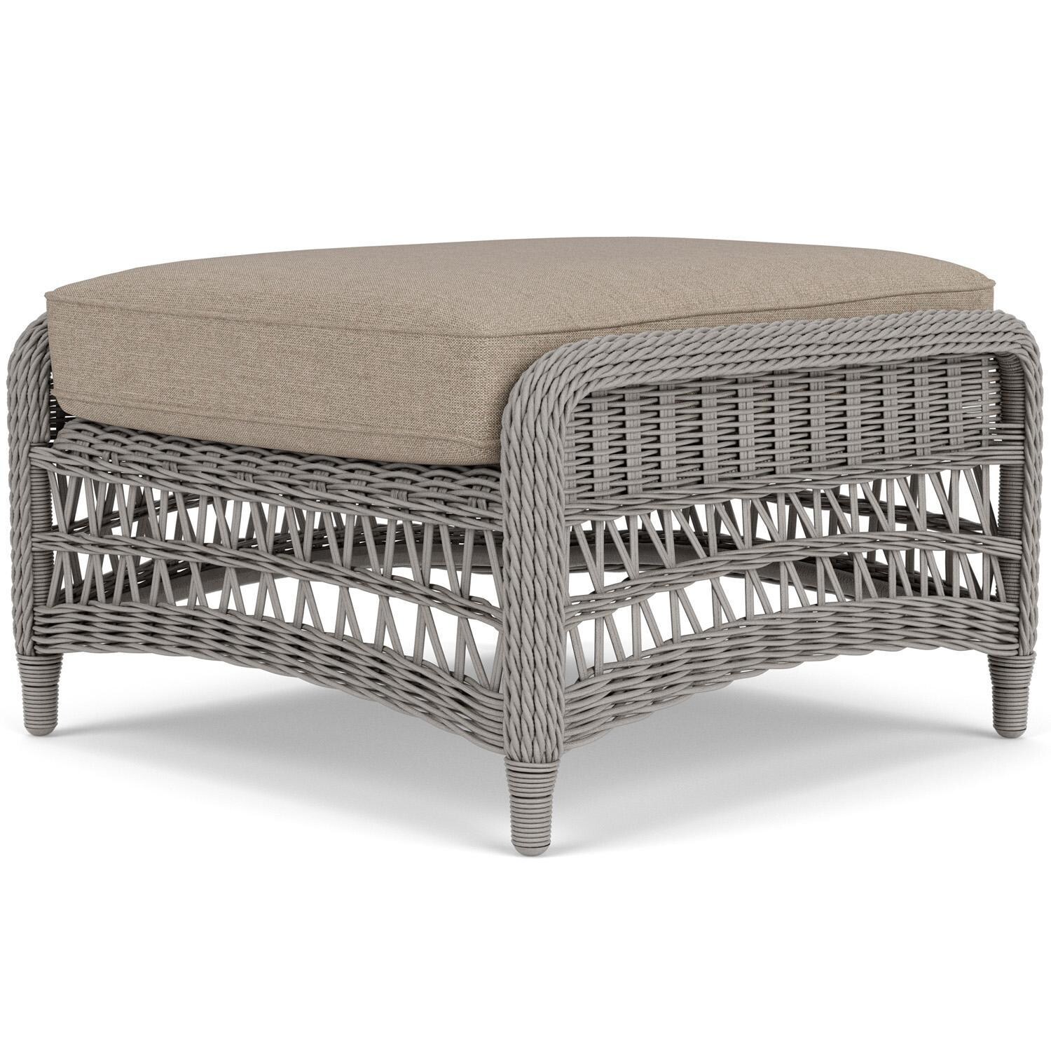 Lloyd Flanders Mackinac Ottoman in Putty Finish with Demo Oatmeal Fabric - Rear Right thumbnail