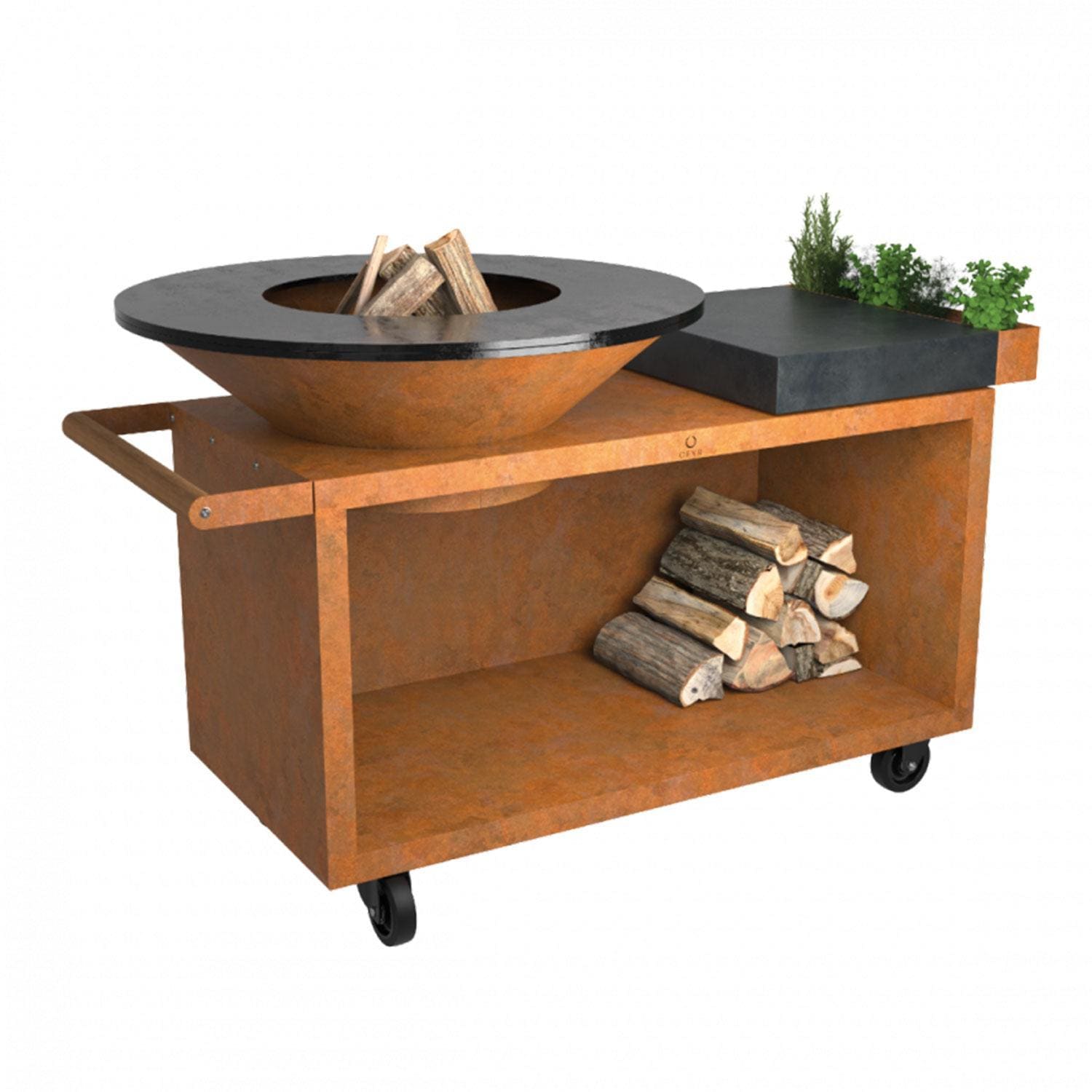 OFYR OI-100-PRO-CD Island Corten 100 PRO Ceramic Dark Grey 70 Inch Wood-Fired Grill Center - Display - White Background thumbnail