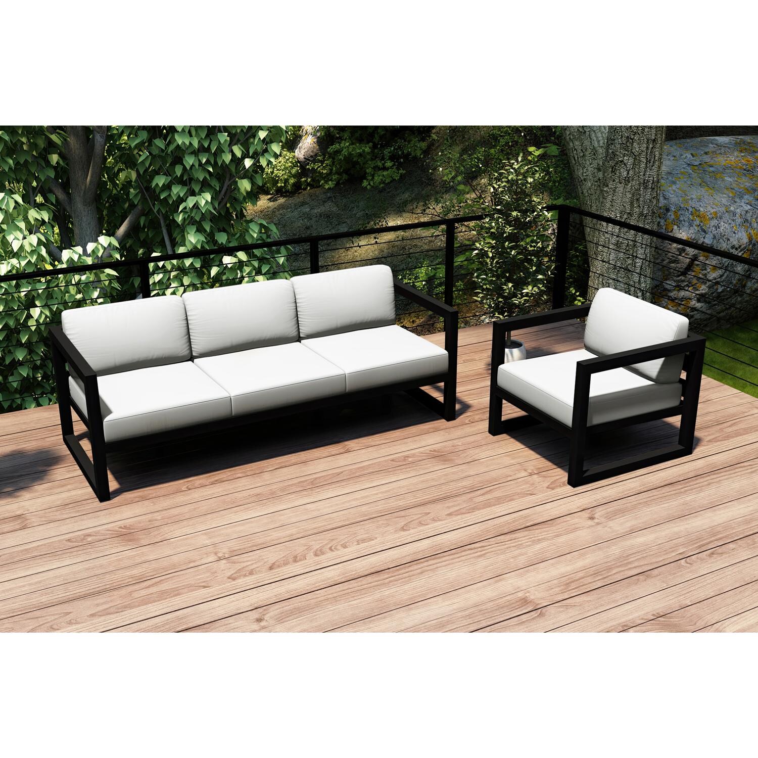 Lakeview MSTYCV-BK-2SS-CN Misty Cove 2 Pc Aluminum Seating Set in Black w/Canvas Natural Cushions by Lakeview Outdoor Designs - Set Outside - Lifestyle thumbnail