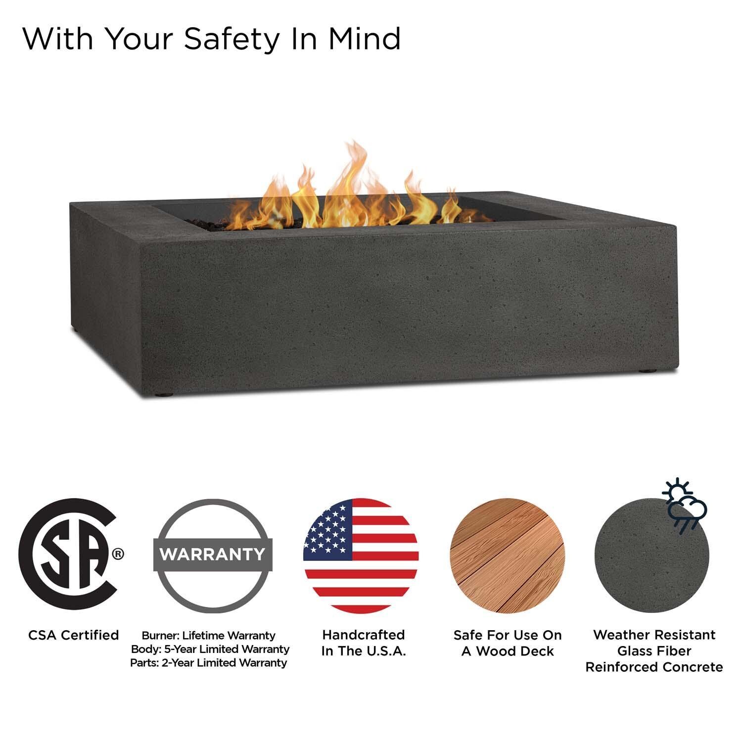 Hillview Bay 42 Inch Square Glass Fiber Reinforced Concrete Propane Fire Pit Table in Carbon by BBQGuys Signature - Safety thumbnail