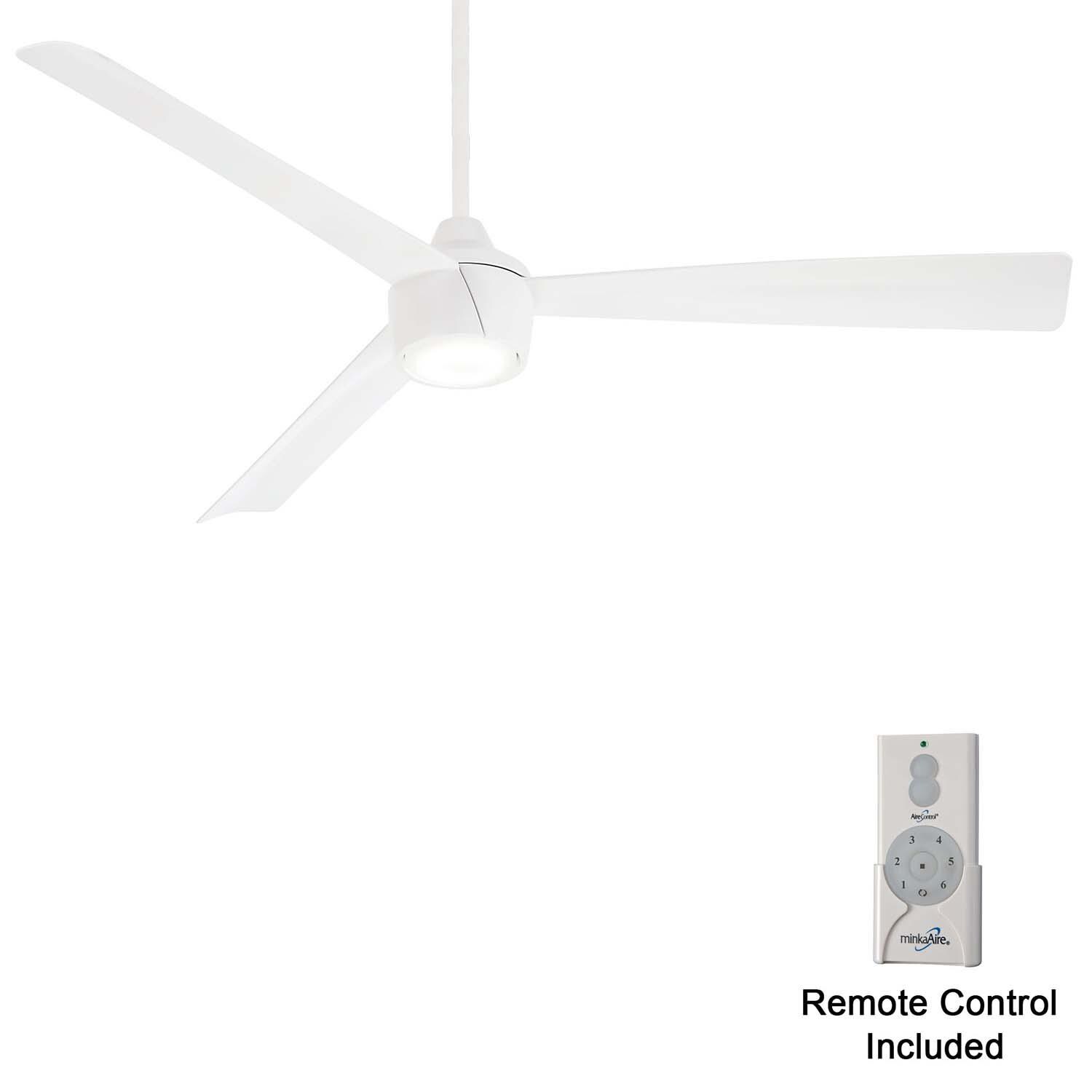 Minka-Aire F626L-WHF Skinnie 56-Inch 3-Blade LED Ceiling Fan in Flat White Finish w/ Flat White Blades & Etched Lens - Remote Included thumbnail