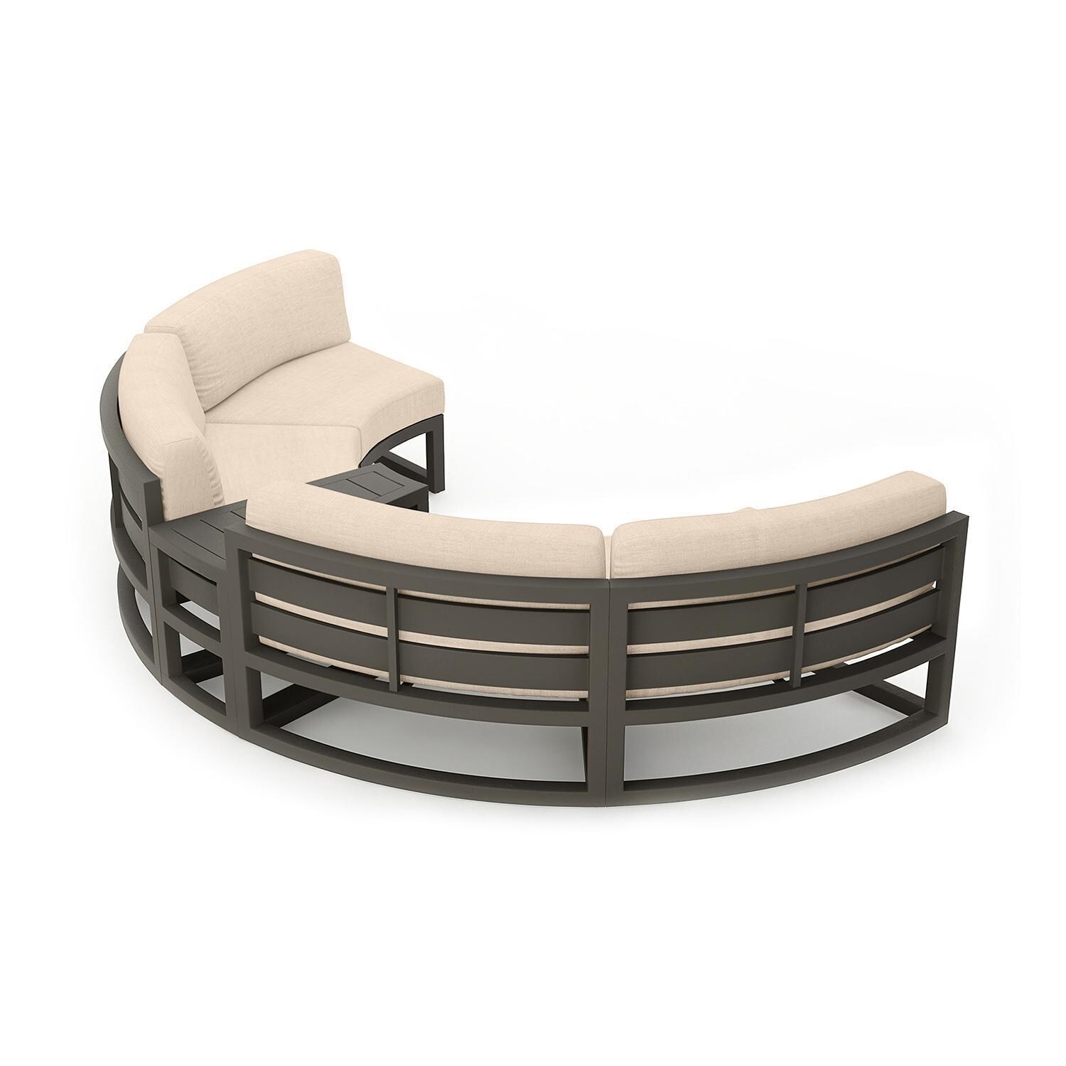 Misty Cove 3 Piece Curve Sectional Set in Slate w/End Table & Canvas Flax Cushions by Lakeview - Back View - White Background thumbnail