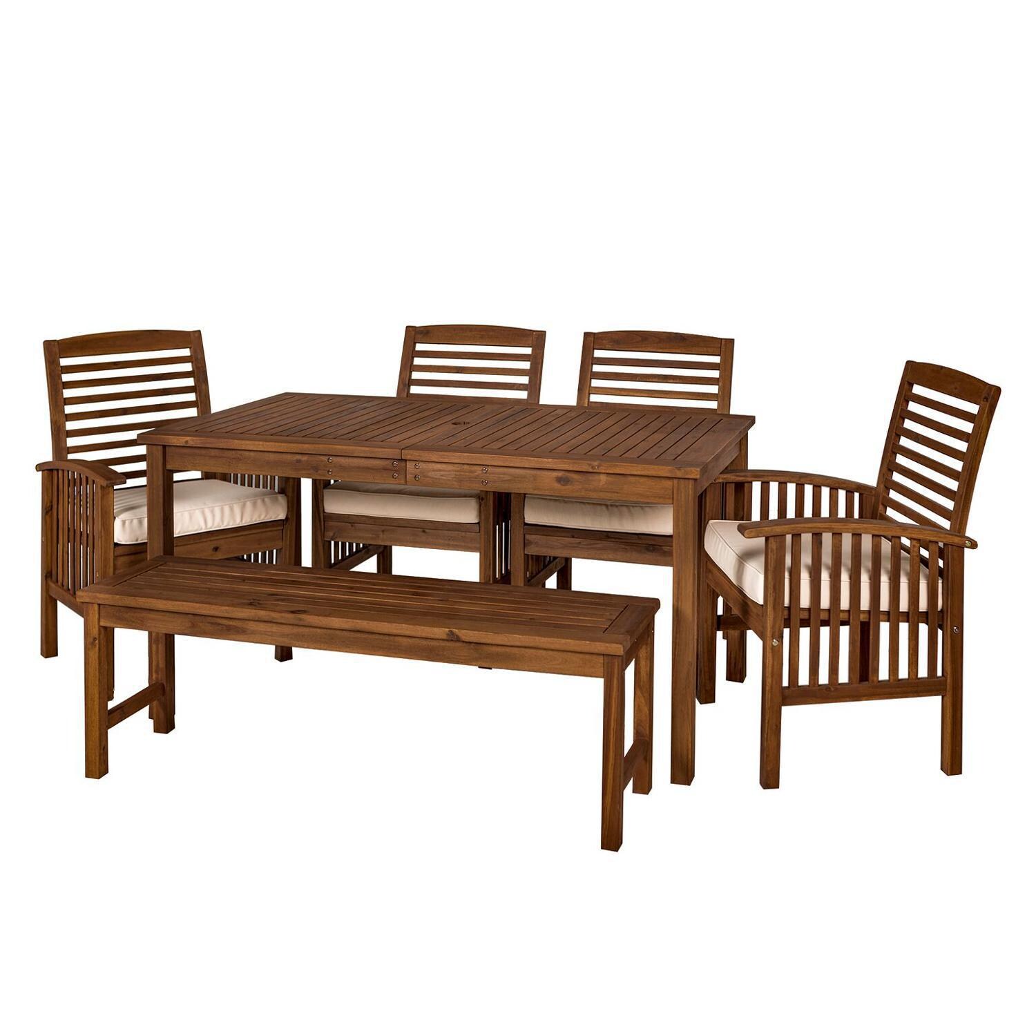 Ultimate Patio Horizon Way 6 Piece Dark Brown Acacia Patio Dining Set - Angled View thumbnail