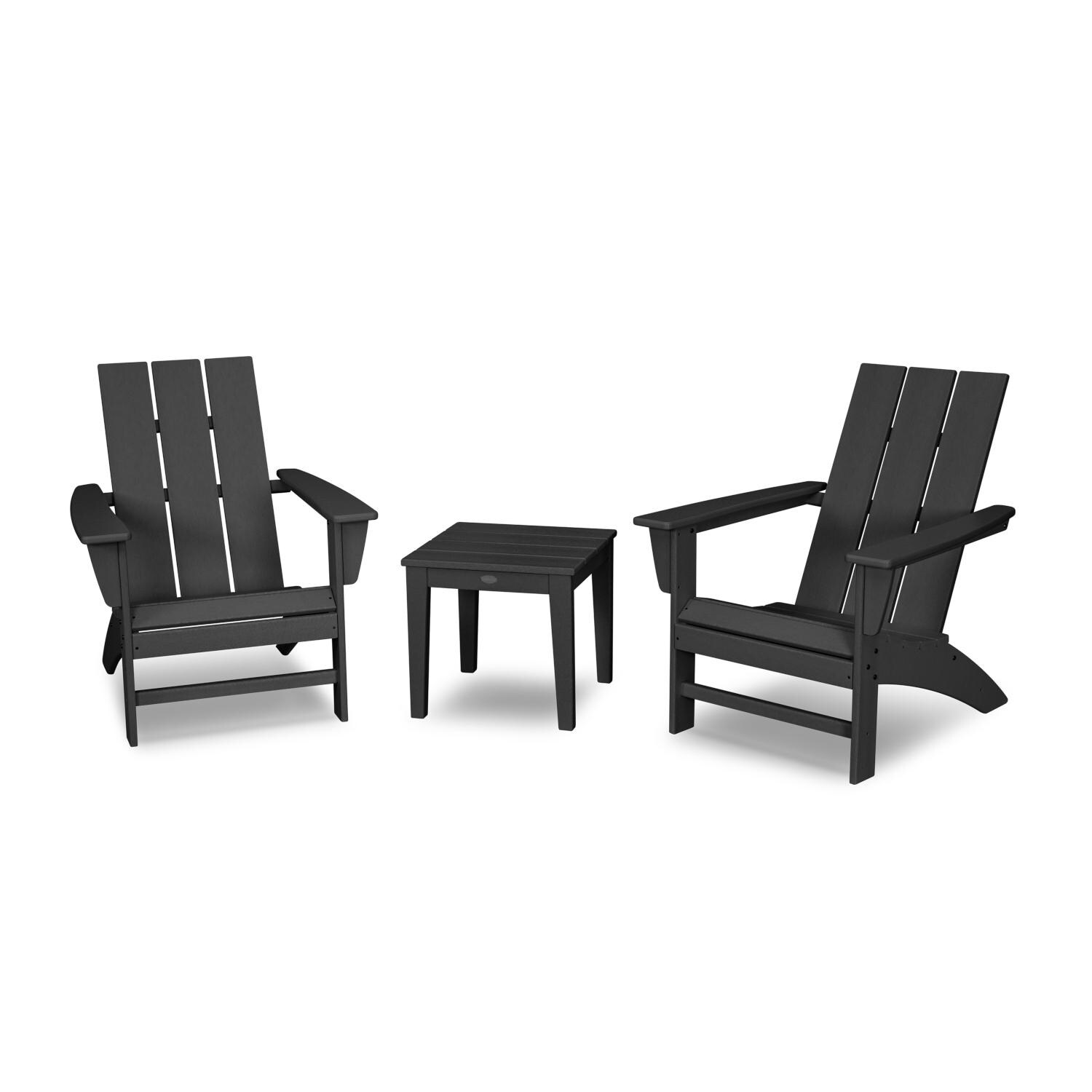 Modern Adirondack 3 Pc Recycled Plastic Seating Set in Black by POLYWOOD