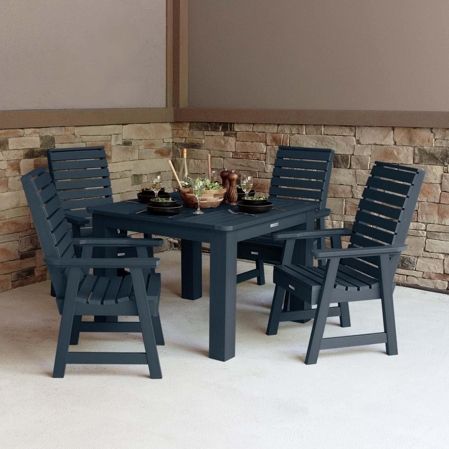 Lakeview Outdoor Designs Elm Pointe 5 Pc Recycled Plastic Square Dining Set in Federal Blue by - LV-DNW44-FBE