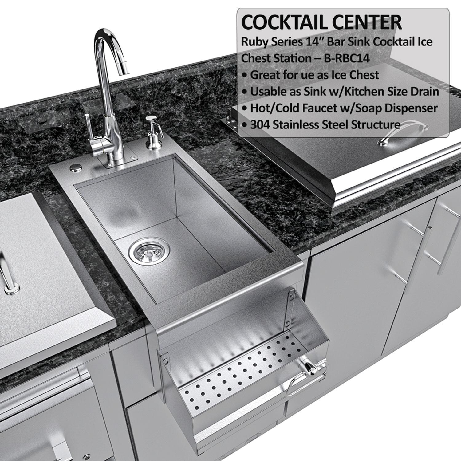 Sunstone Grills SCPGALLEY10.8-NG Galley 10 1/2 Ft Outdoor Kitchen Island w/ Sink, Door & Drawer - Cocktail Center - Detail thumbnail