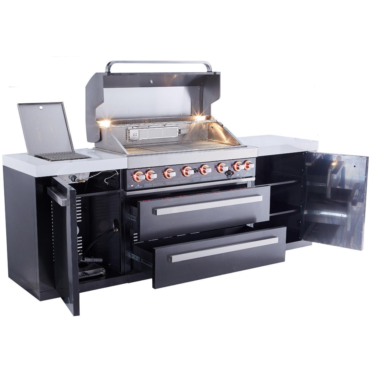 Mont Alpi - MAi805-BSS - Deluxe Gas Island Grill - Black Stainless Steel - Open - White Background thumbnail