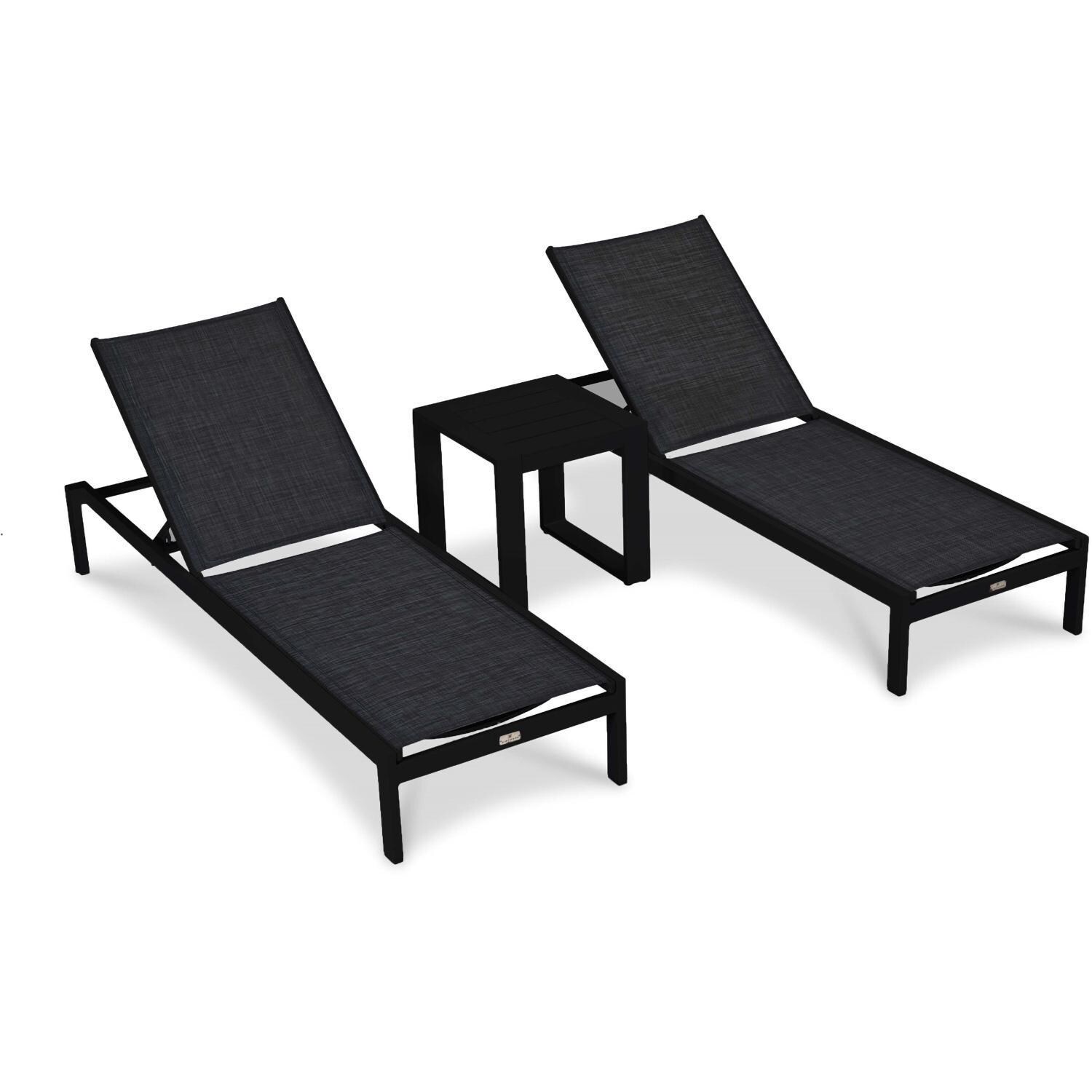 Spring Bay 3 Piece Chaise Lounge Set in Black - Angled View Set - White Background thumbnail