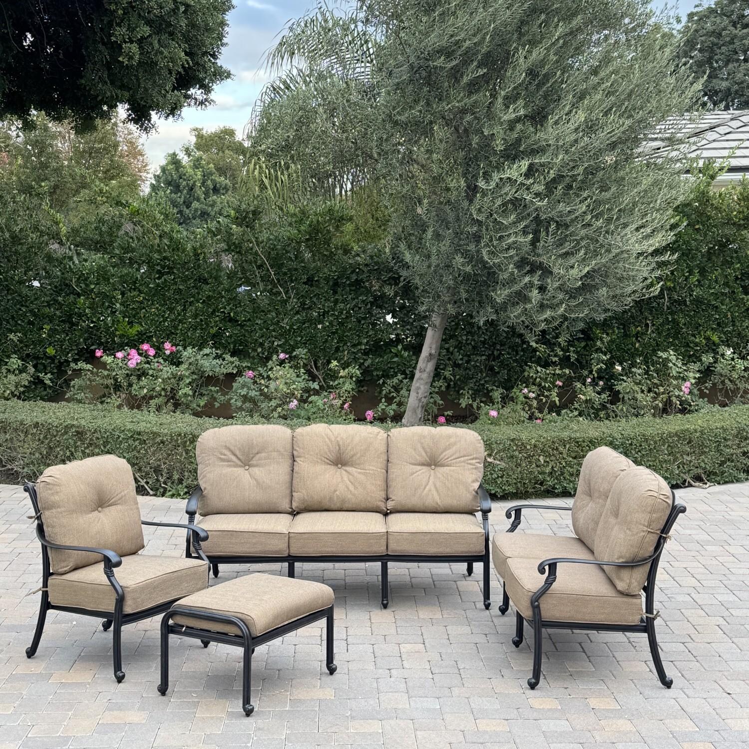 Santa Monica 4 Pc Cast Aluminum Seating Set in Antique Bronze/Sesame by Darlee
