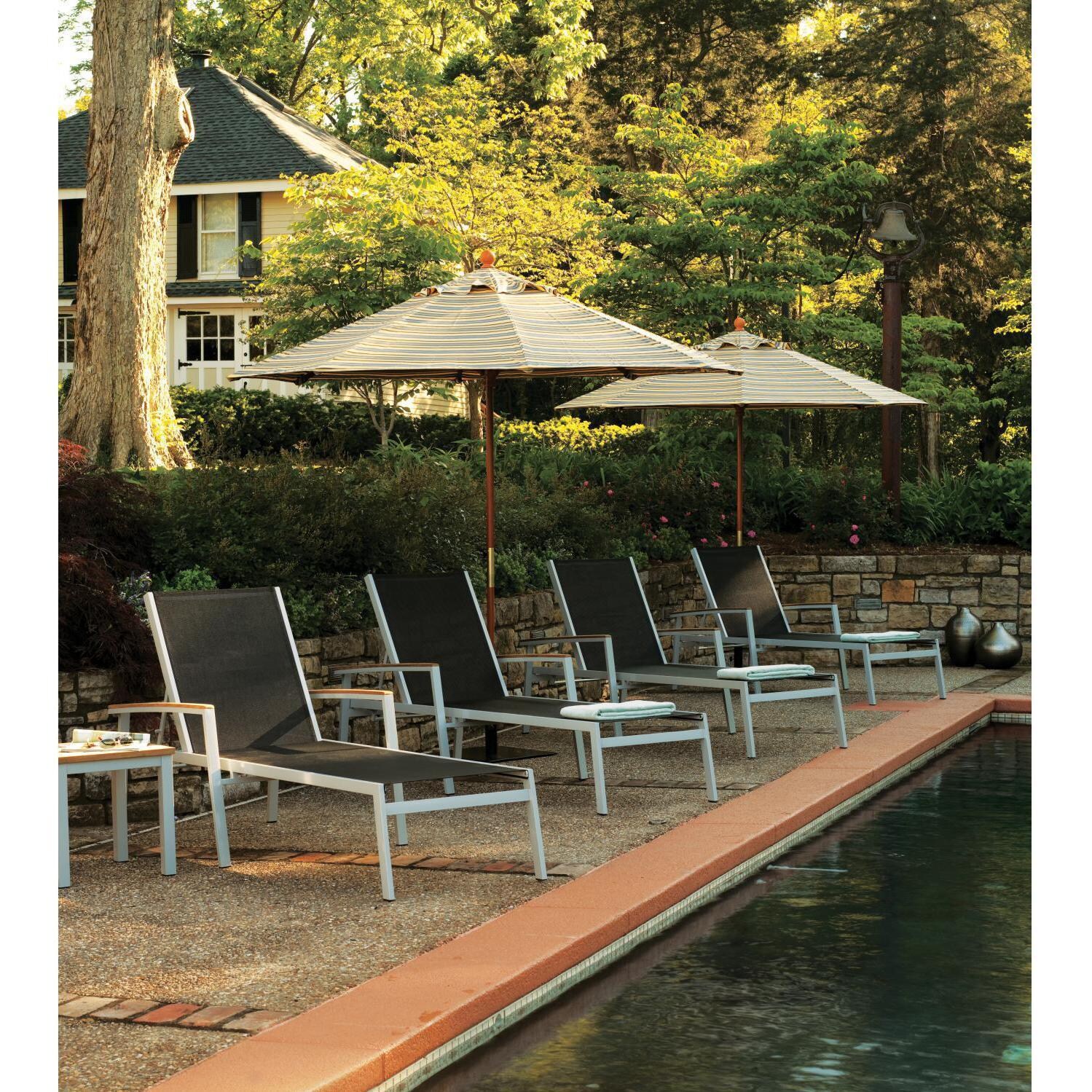 Travira Sling Patio Chaise Lounge W/ Black Sling & Natural Tekwood Armcaps By Oxford Garden - By the Pool thumbnail