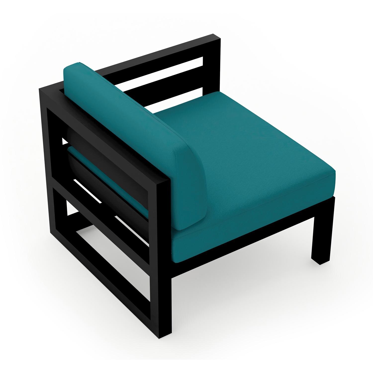 Lakeview MSTYCV-BK-RAS-PC Misty Cove Aluminum Right Arm Club Chair in Black w/Spectrum Peacock Cushions by Lakeview Outdoor Designs - Angled Back - White Background thumbnail