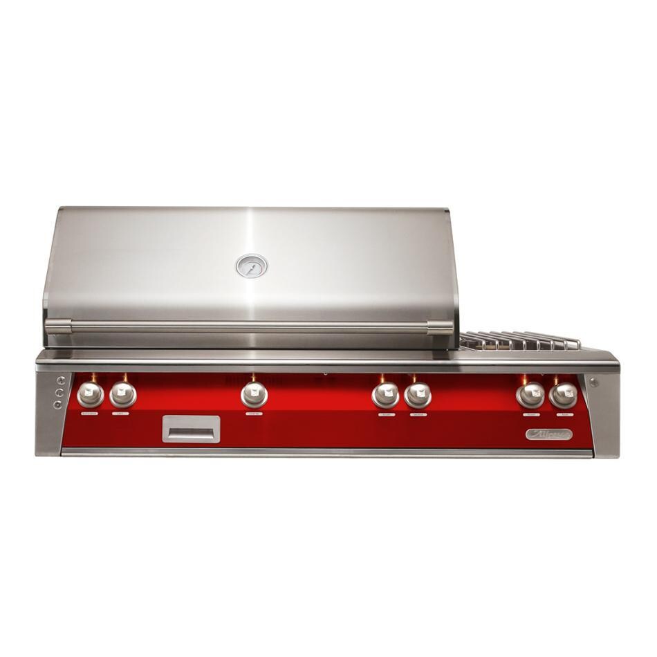 Alfresco ALXE 56-Inch Built-In Natural Gas Deluxe Grill With Sear Zone, Rotisserie, And Side Burner in Carmine Red - ALXE-56SZ-NG-S3002
