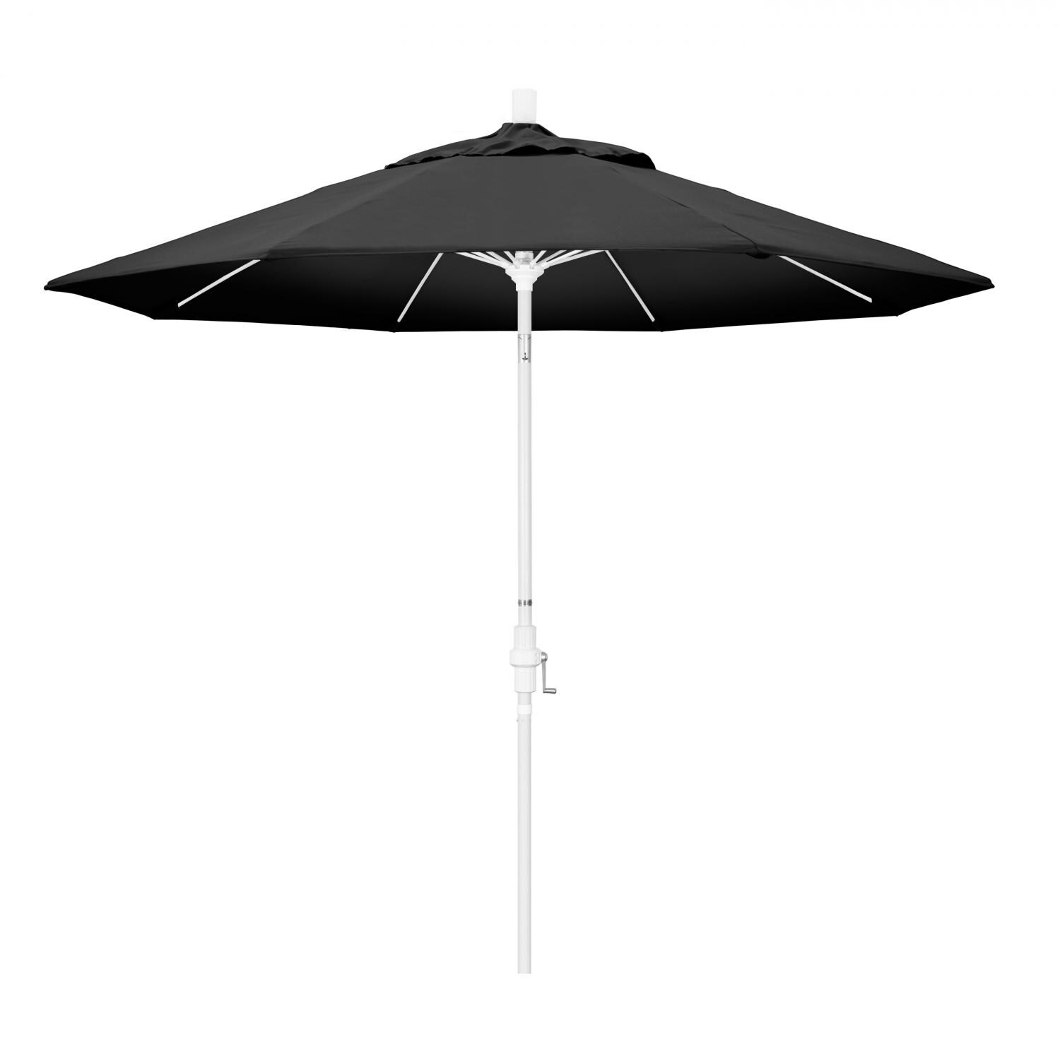 California Umbrella 9 Ft Octagonal Aluminum Collar Tilt Patio Umbrella W/ Crank Lift & Fiberglass Ribs - Matted White Frame / Olefin Black Canopy thumbnail