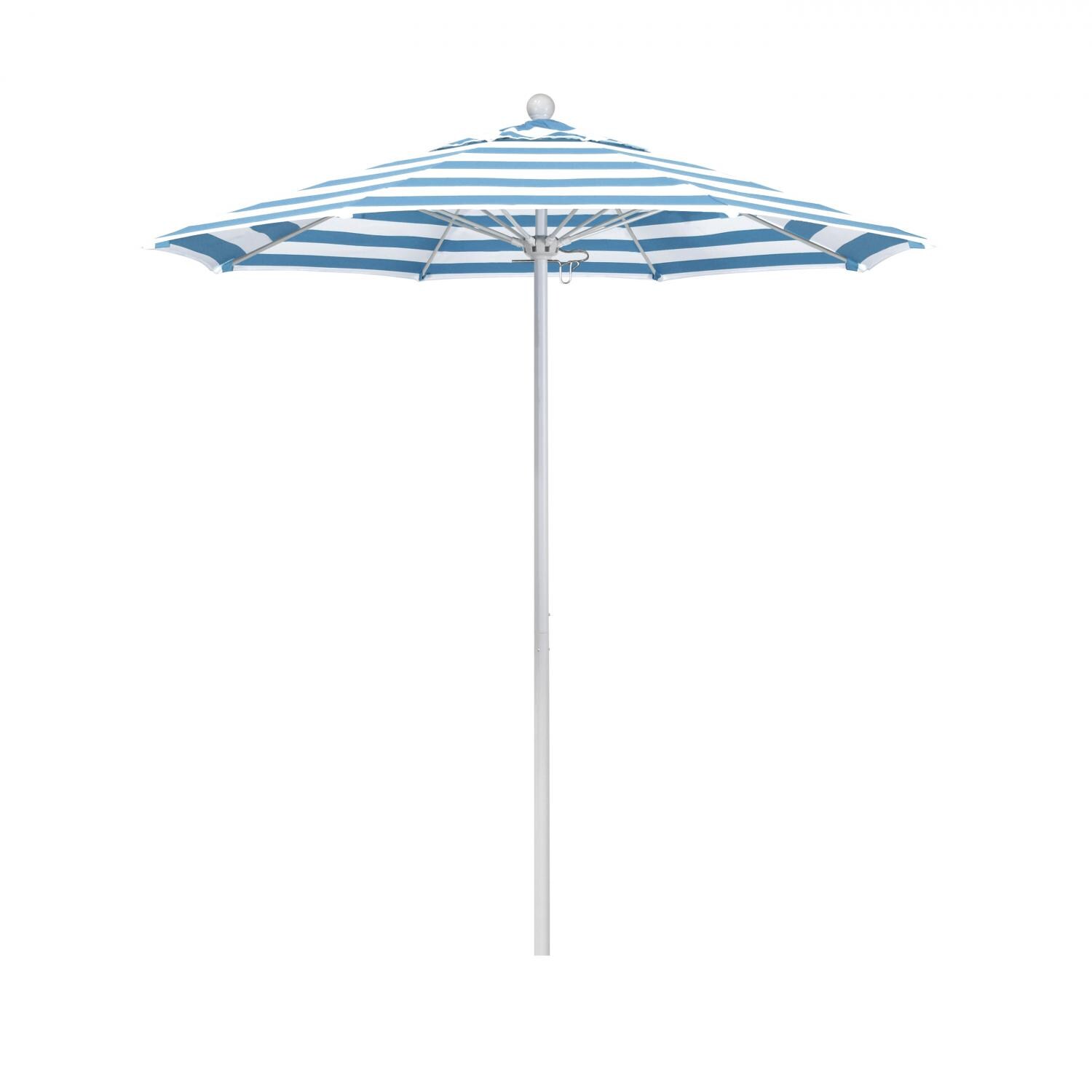 California Umbrella Venture Series 7.5 Ft Octagonal Aluminum Patio Umbrella W/ Push Lift & Fiberglass Ribs - Matted White Frame / Sunbrella Cabana Regatta Canopy thumbnail