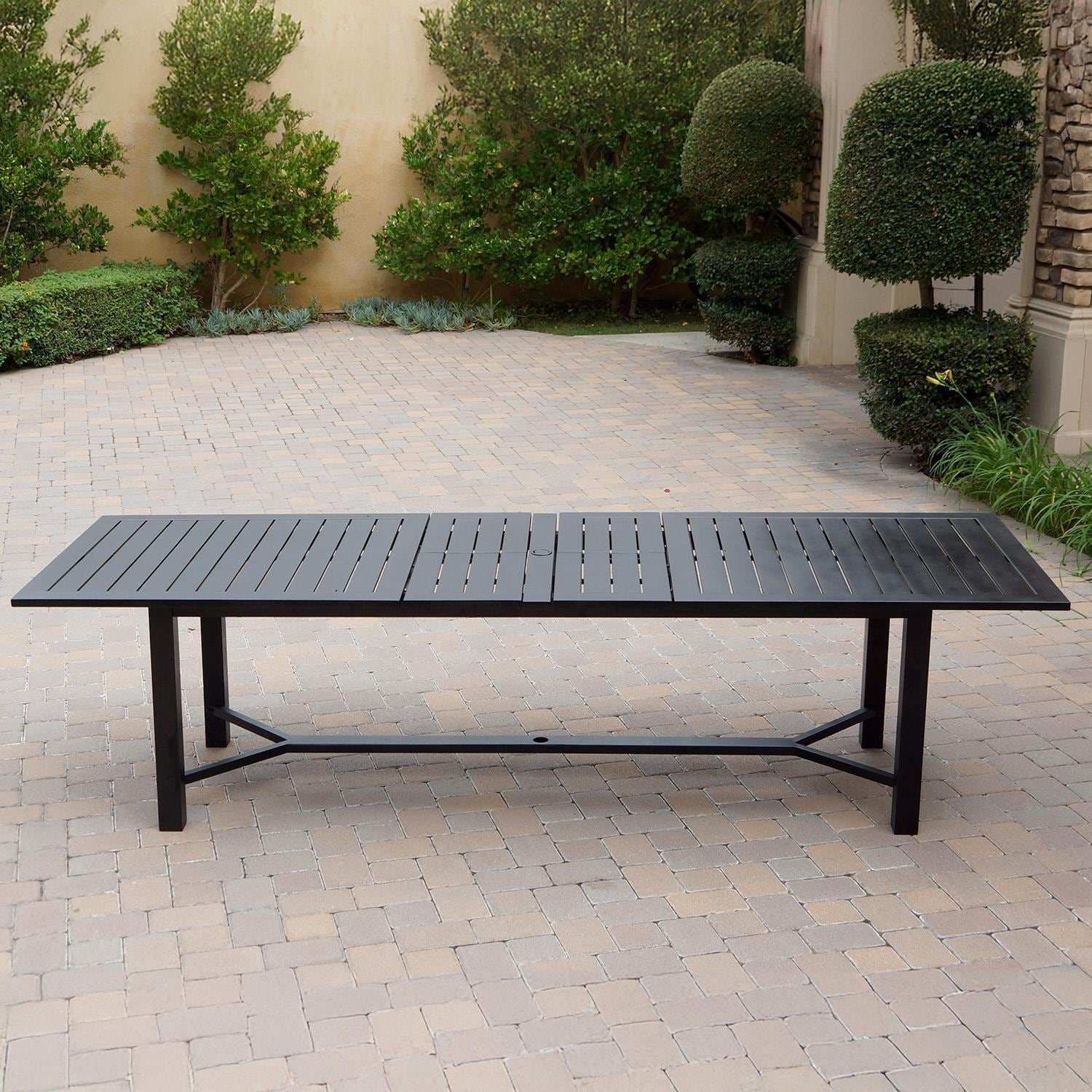 Elisabeth 11 Pc Cast Aluminum Dining Set w/ Extension in Antique Bronze by Darlee - Table Extended - Detail thumbnail