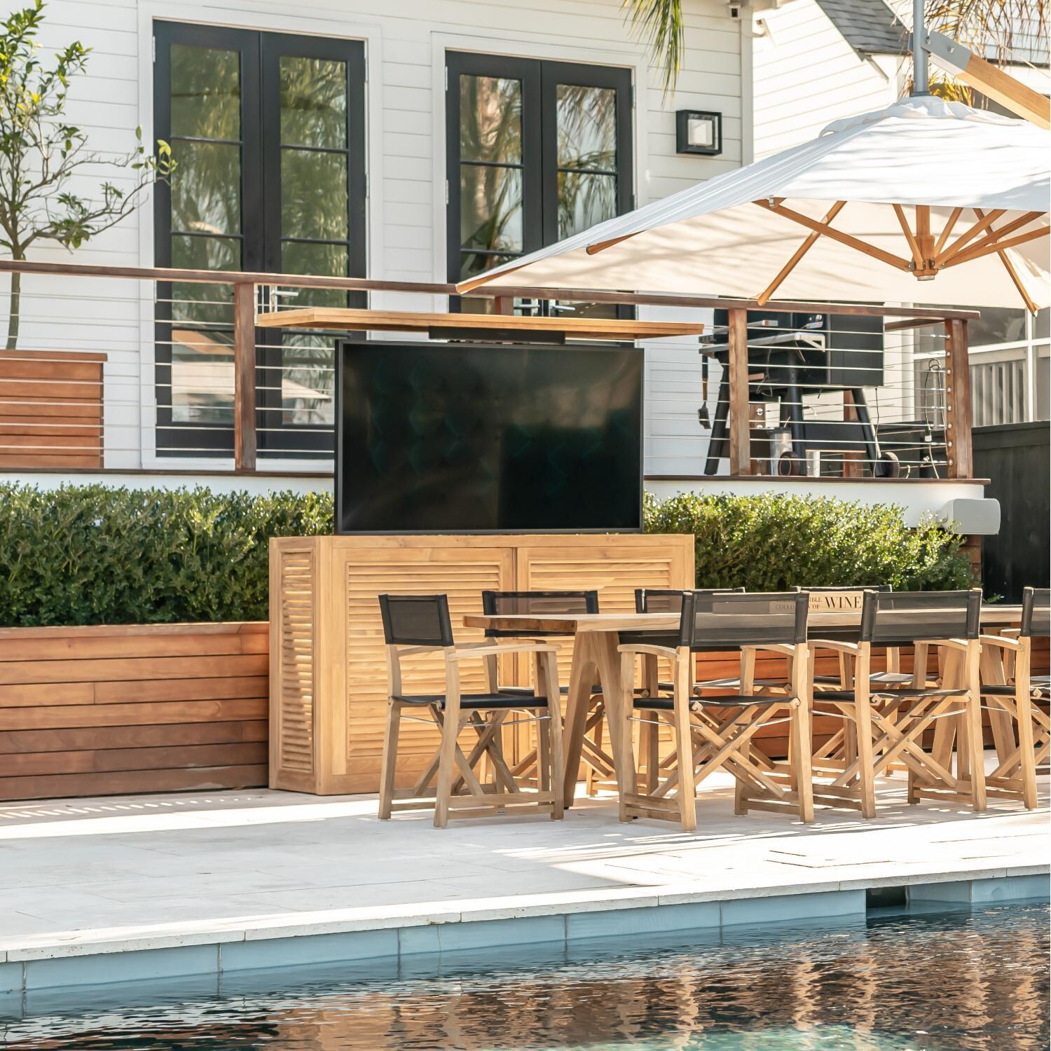 Teak + Table Relax TV Console W/ Standard Lift - TV Raised - Lifestyle thumbnail